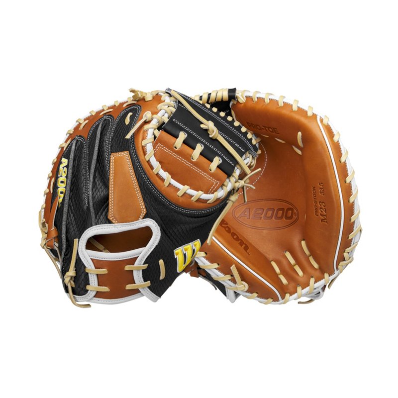 Wilson 2024 A2000 M23 with SuperSkin 33.5 in Baseball Catcher’s Mitt Brown/Black – Sball/Bball Glove And Mitt at Academy Sports