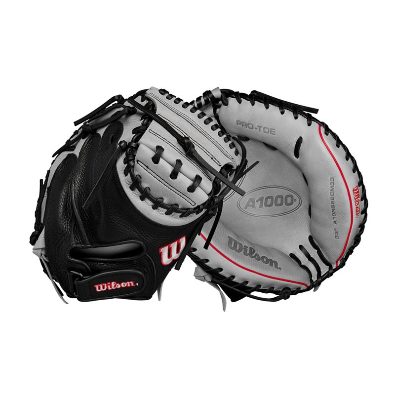 Wilson 33 in A1000 CM33 Baseball Catcher's Mitt Grey/Black - Sball/Bball Glove And Mitt at Academy Sports