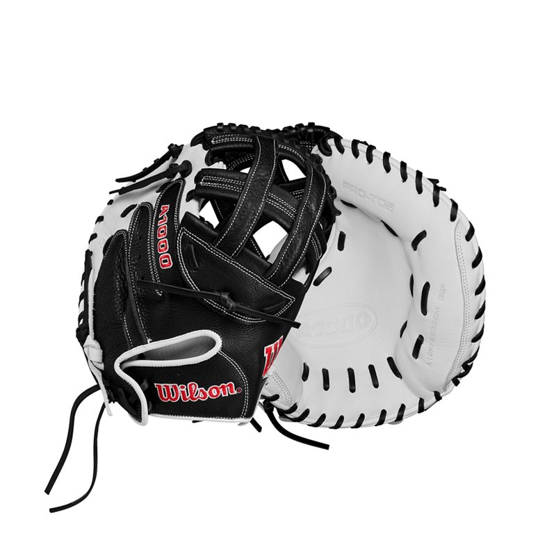 Wilson 33 in A1000 CM33 Fastpitch Softball Catcher’s Mitt Black/White - Sball/Bball Glove And Mitt at Academy Sports