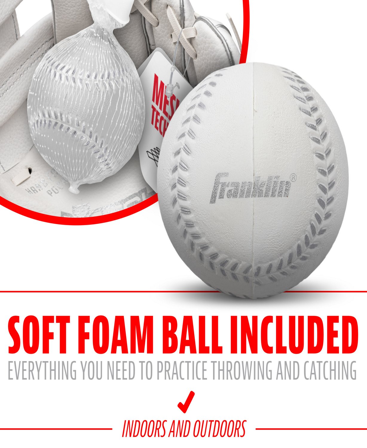 Franklin Youth Meshtek 9.5" T-ball Glove with Ball - view number 6