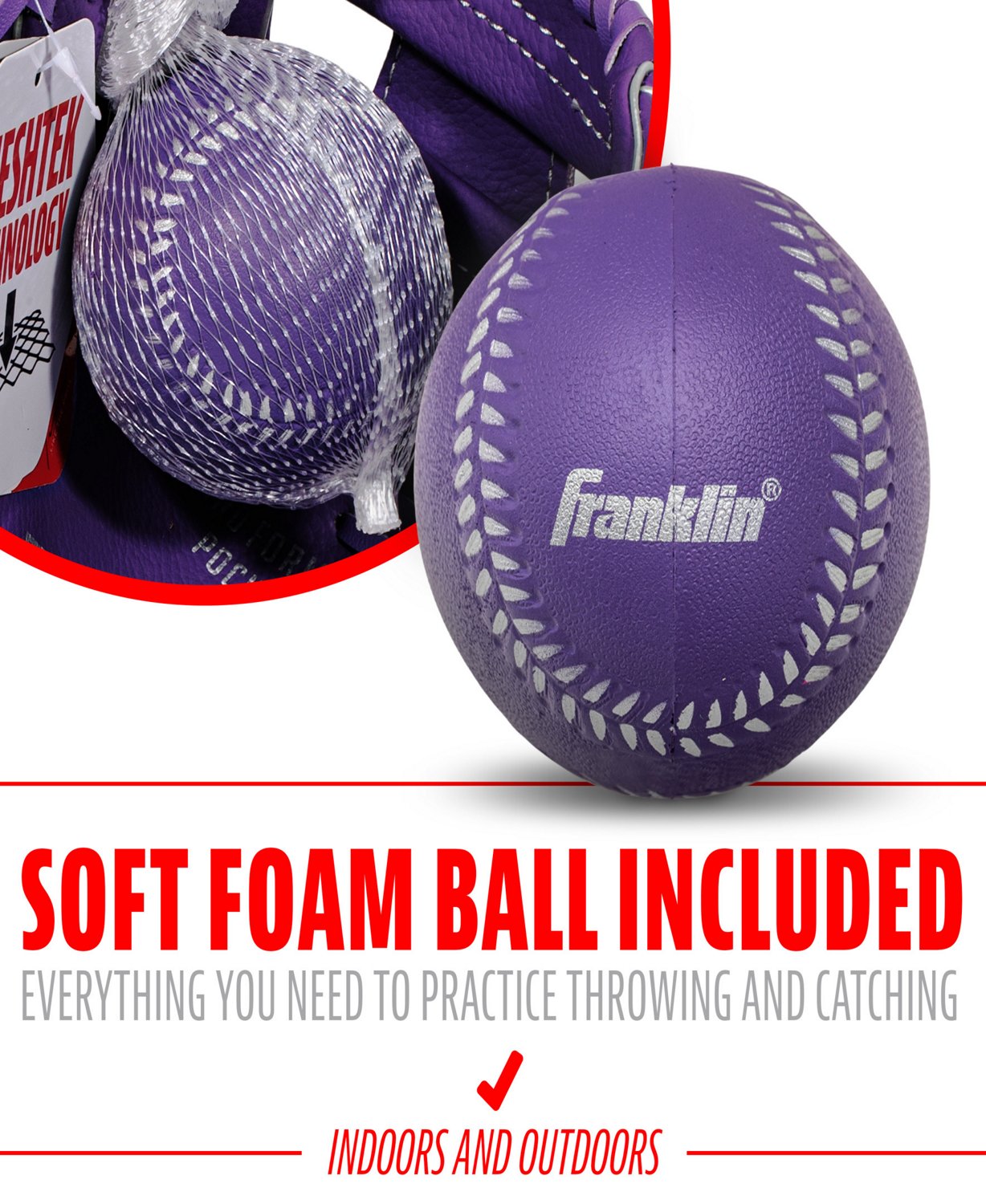 Franklin Youth Meshtek 9.5" T-ball Glove with Ball - view number 6