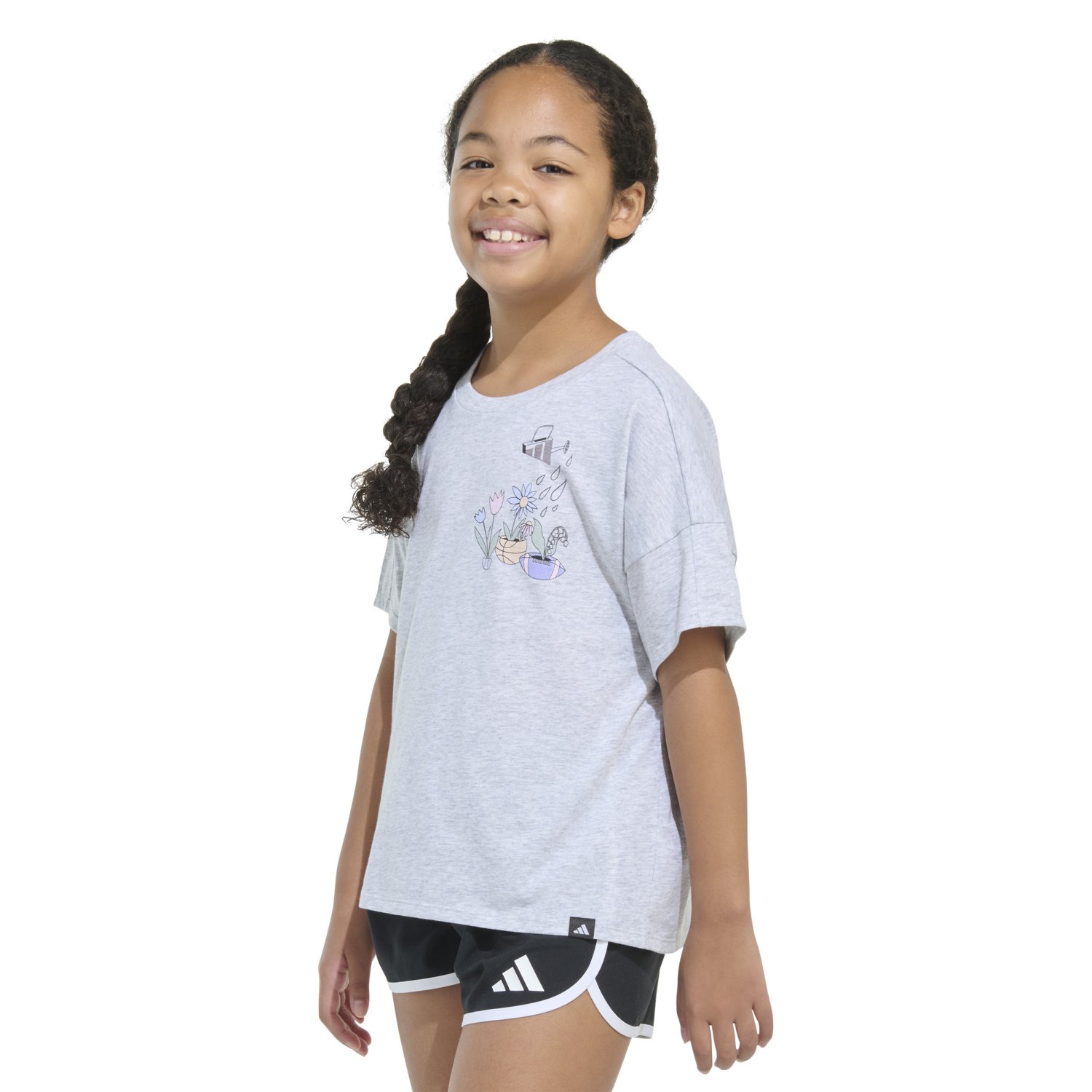 adidas Girls' Drop Shoulder Sports Garden Heather T-shirt                                                                        - view number 2