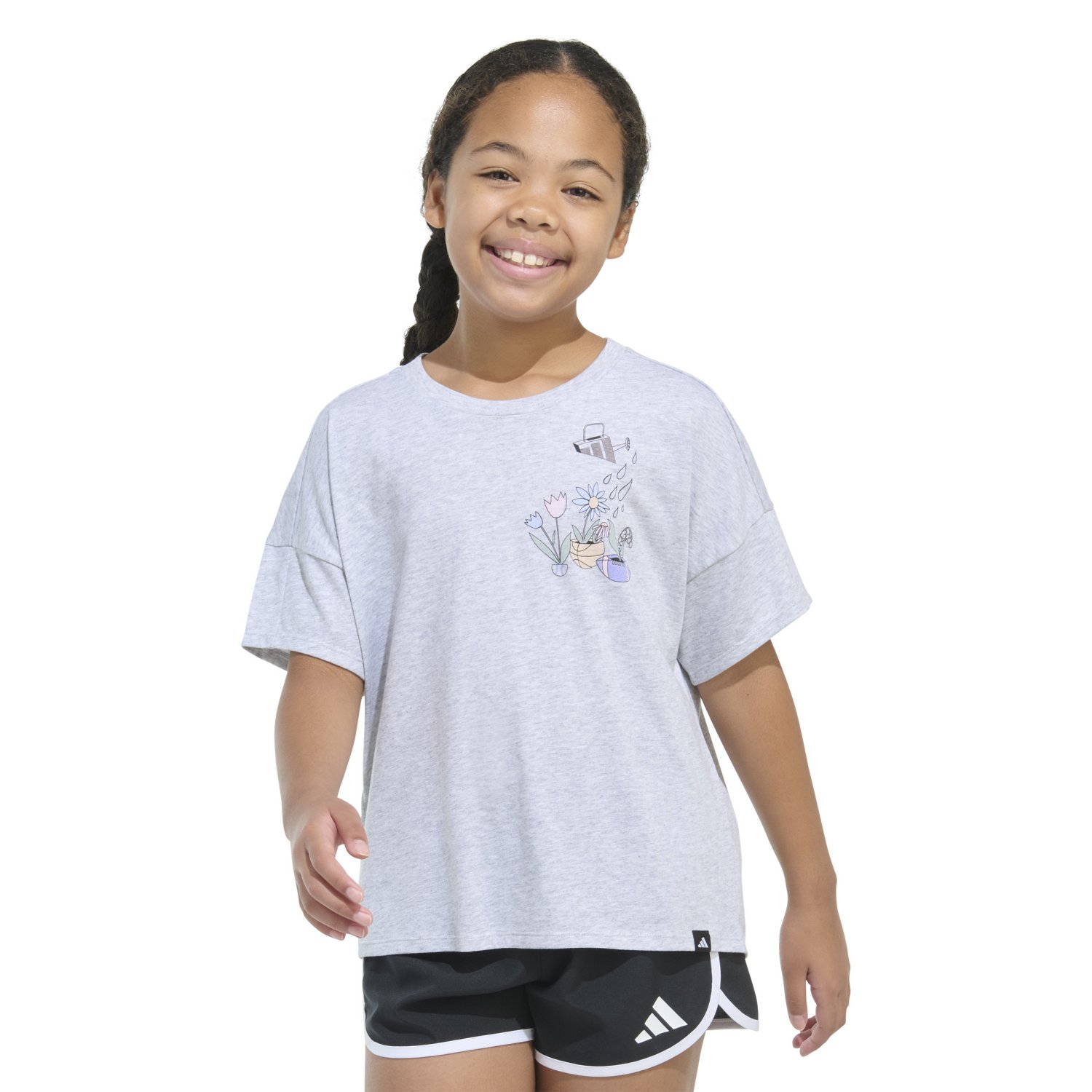adidas Girls' Drop Shoulder Sports Garden Heather T-shirt                                                                        - view number 1