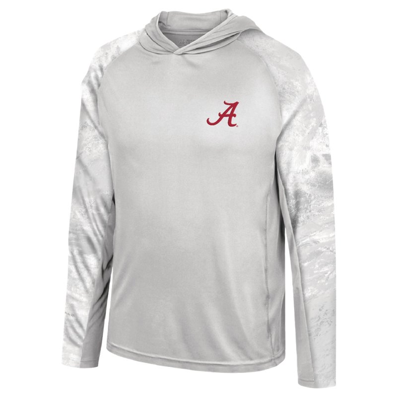 Realtree Colosseum Athletics Men's University of Alabama Gulf Stream Long Sleeve Performance Fishing Hooded T-Shirt White, Medium - NCAA Men's Tops