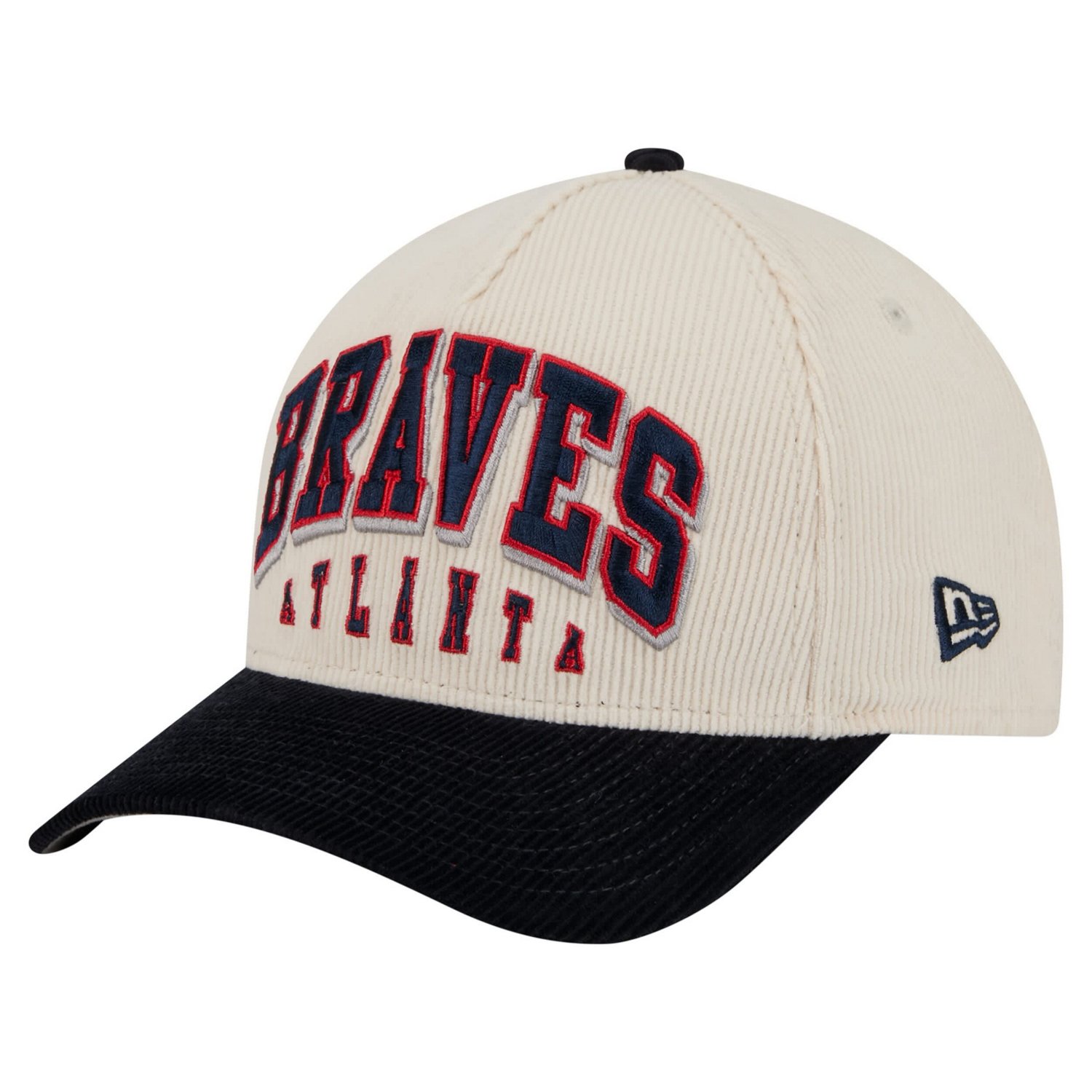 New Era Navy Atlanta Braves Sided Corduroy 9FORTY A-Frame Adjustable Hat - view number 3