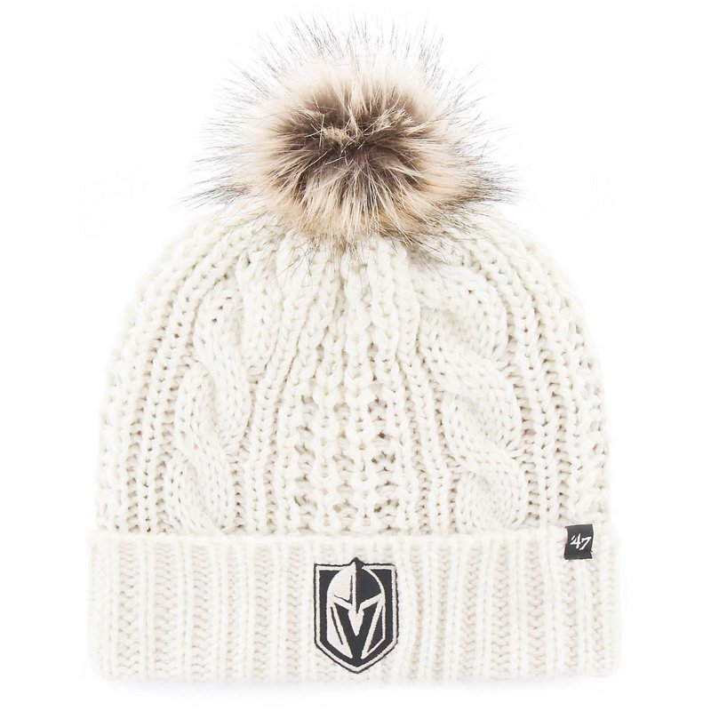 Women's '47 White Vegas Golden Knights Logo Meeko Cuffed Knit Hat with Pom - White
