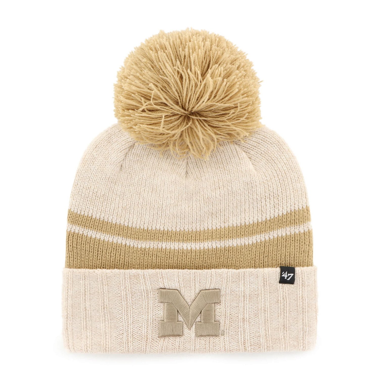 '47 Michigan Wolverines Core  Inline Latte Cuffed Knit Hat with Pom