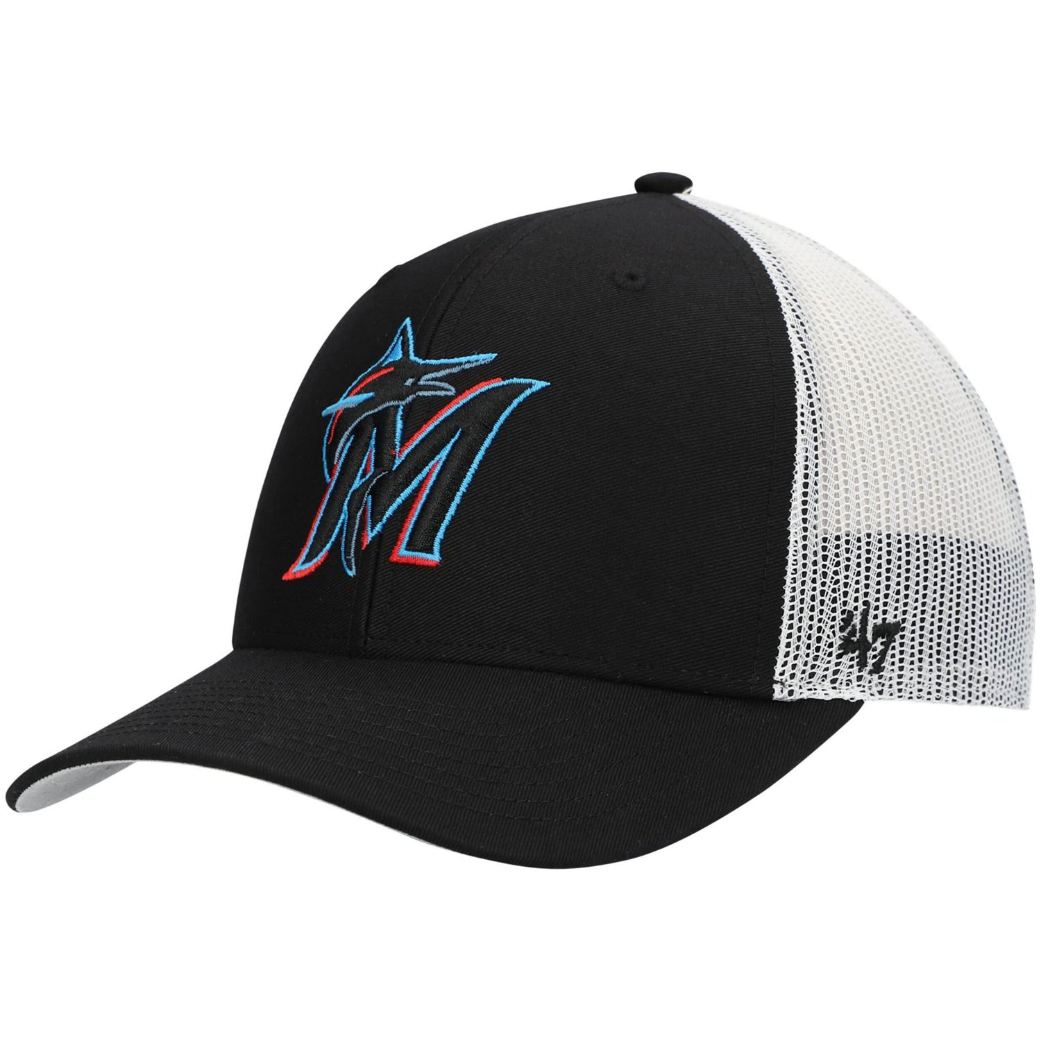 '47 White Miami Marlins Primary Logo Trucker Snapback Hat - view number 1