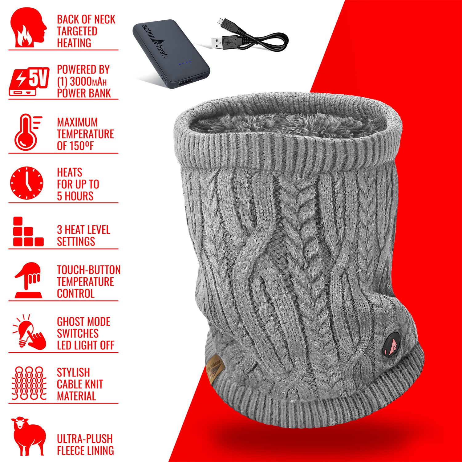 ActionHeat AA Battery Heated Fleece Scarf - view number 3