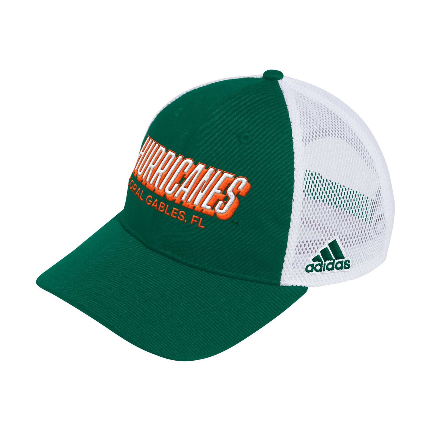 adidas Miami Hurricanes Mascot Block Letter Slouch Trucker Adjustable Hat