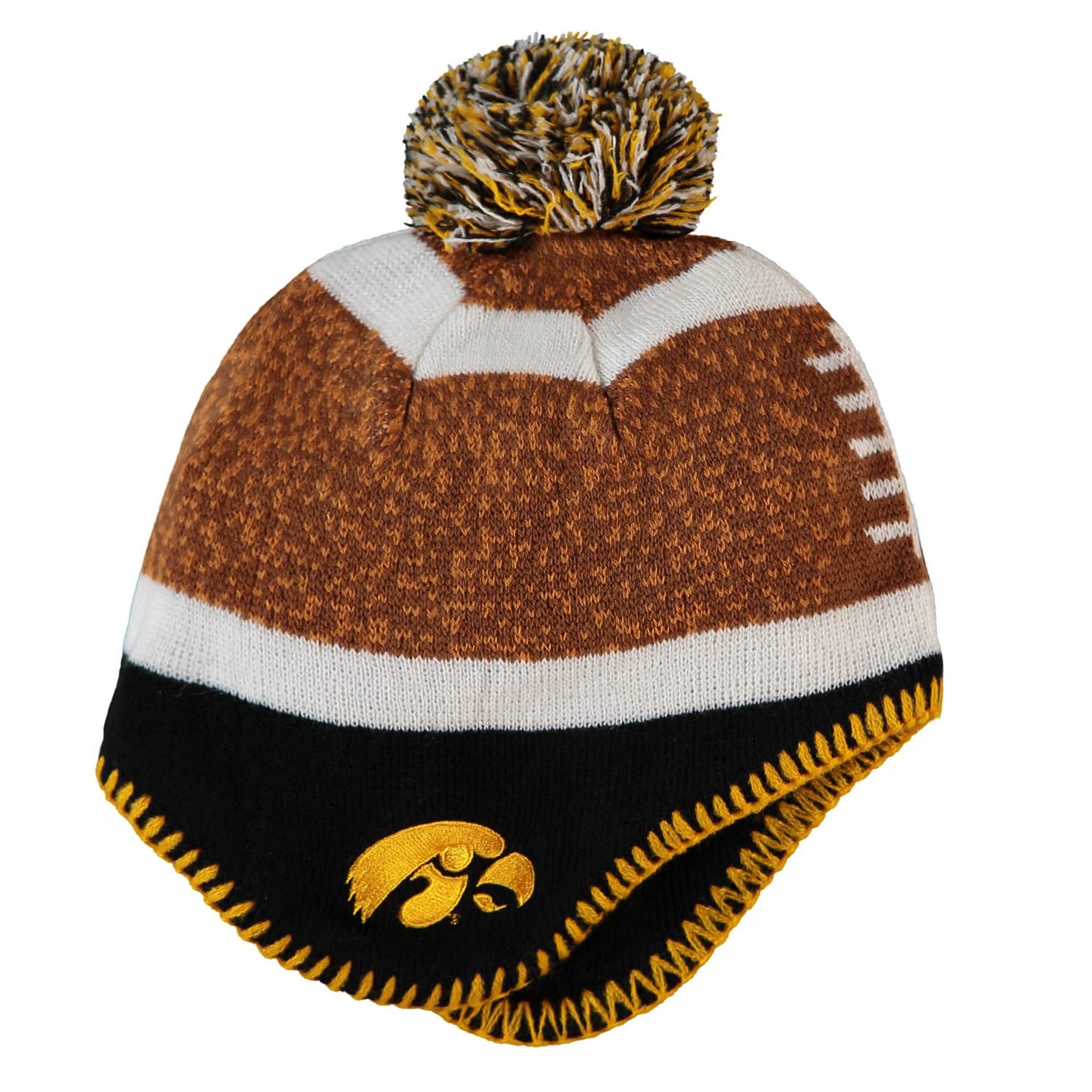 Black Iowa Hawkeyes Football Head Knit Hat with Pom