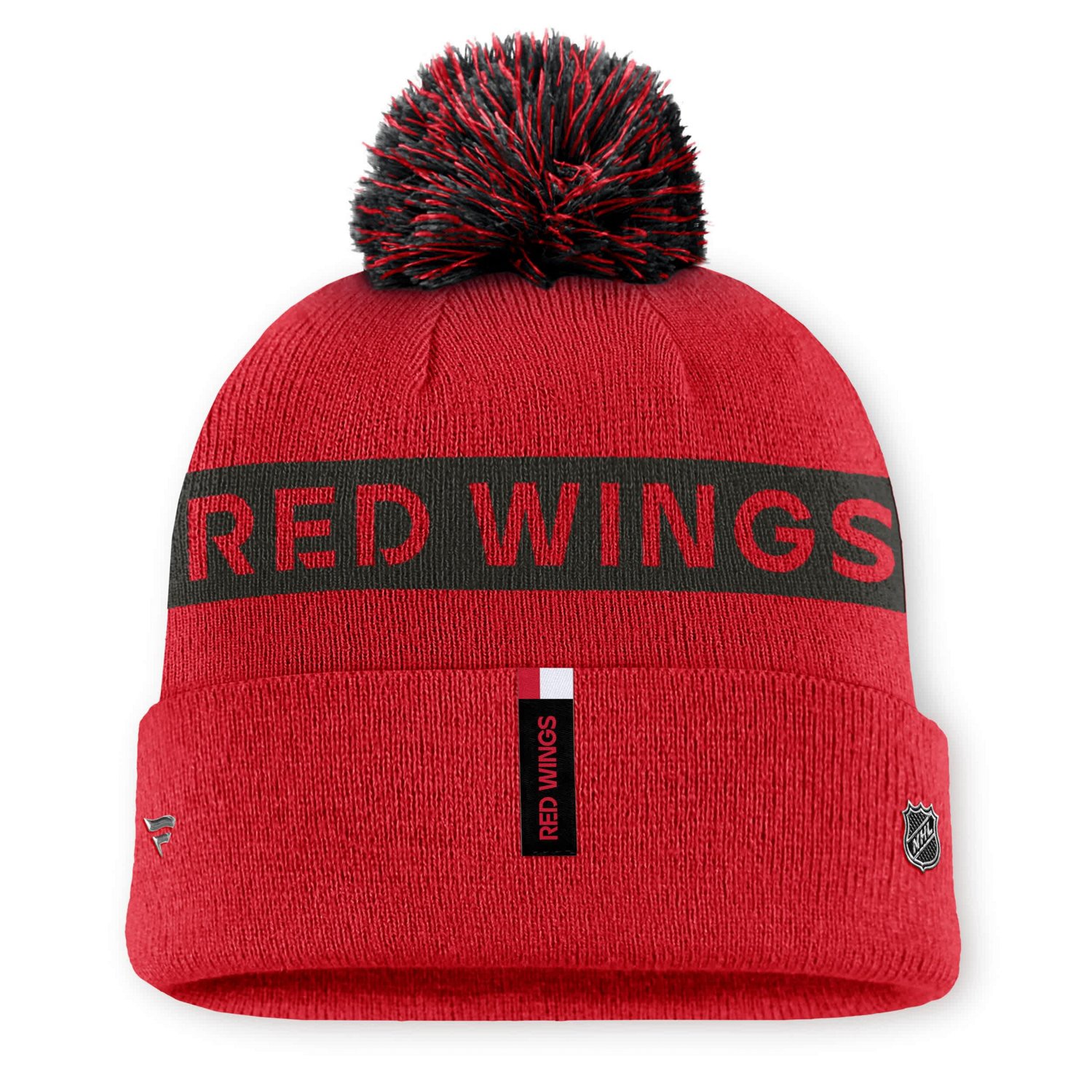 Fanatics Black Detroit Wings Authentic Pro Rink Cuffed Knit Hat with Pom - view number 2