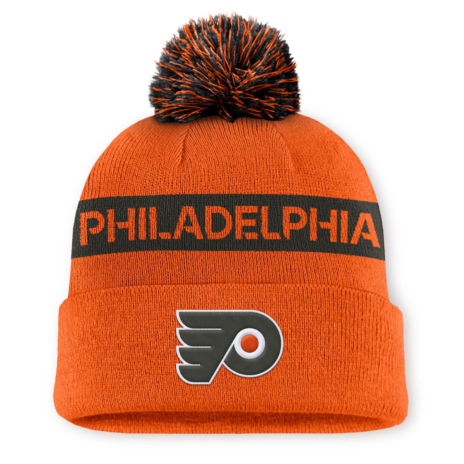 Fanatics Black Philadelphia Flyers Authentic Pro Rink Cuffed Knit Hat with Pom - view number 1