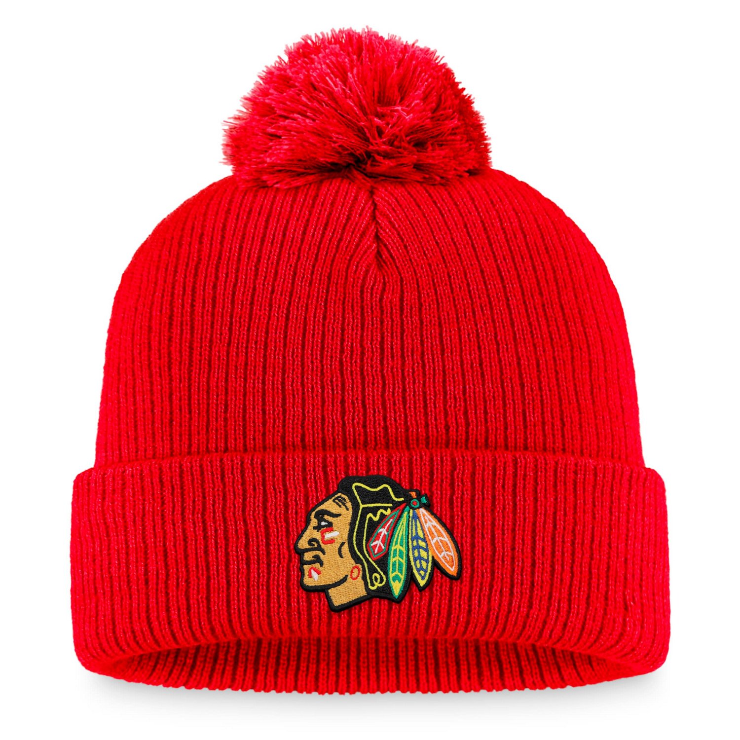 Fanatics Branded Chicago Blackhawks Core Primary Logo Cuffed Knit Hat with Pom