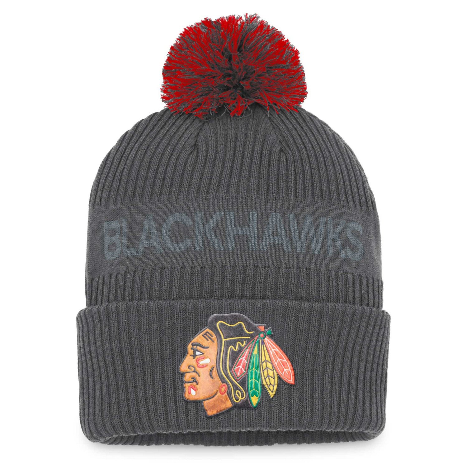 Fanatics Chicago Blackhawks Authentic Pro Home Ice Cuffed Knit Hat with Pom                                                      - view number 1