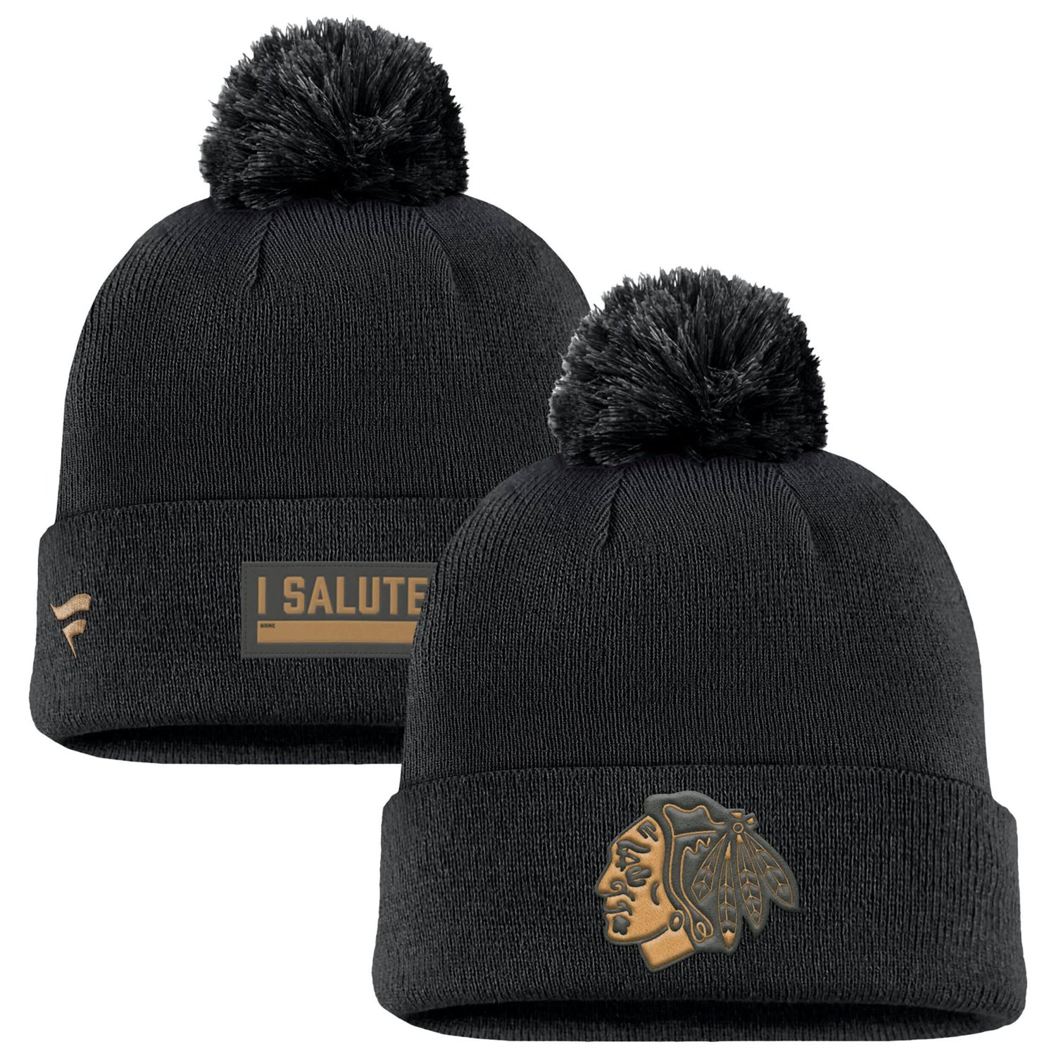 Fanatics Chicago hawks Military Appreciation Cuffed Knit Hat with Pom