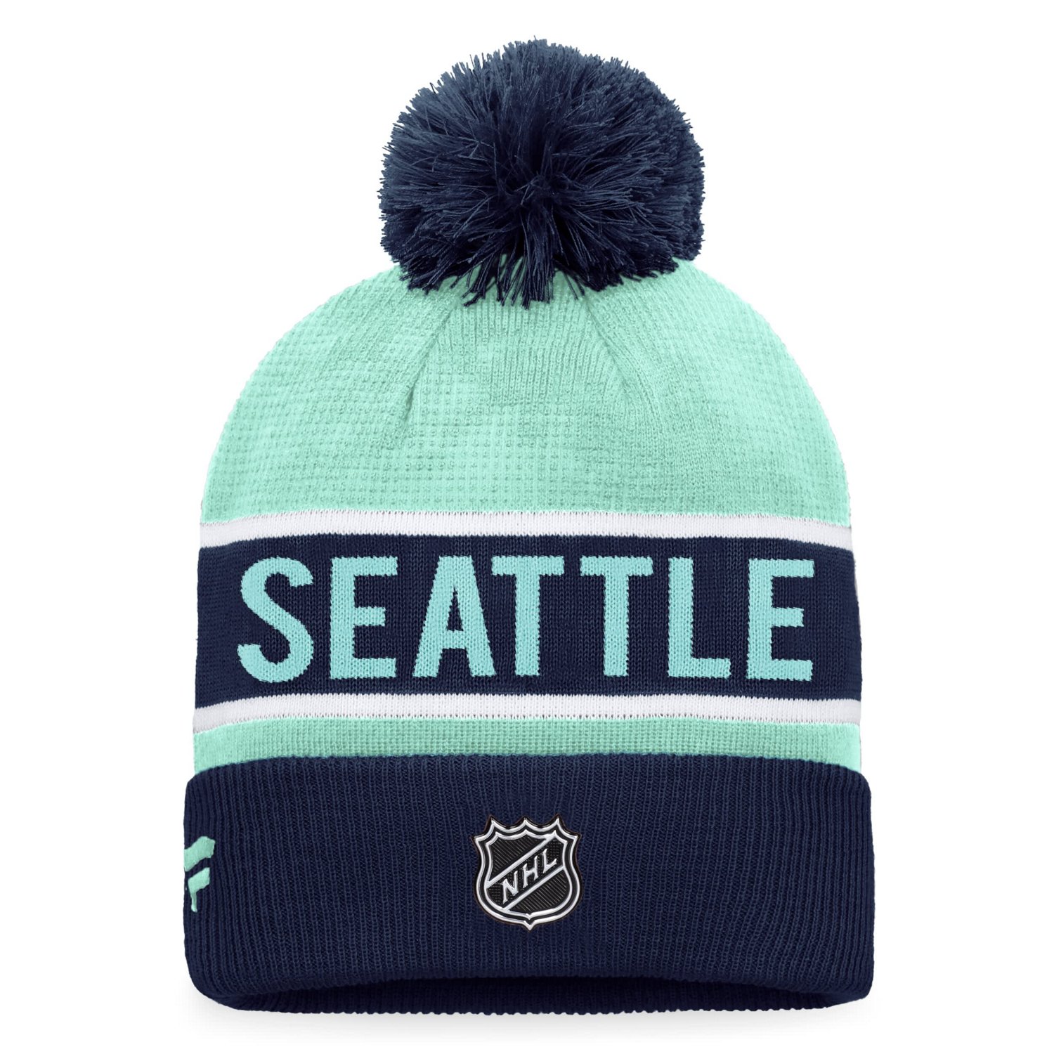 Fanatics Deep Sea /Light Seattle Kraken Authentic Pro Rink Cuffed Knit Hat with Pom