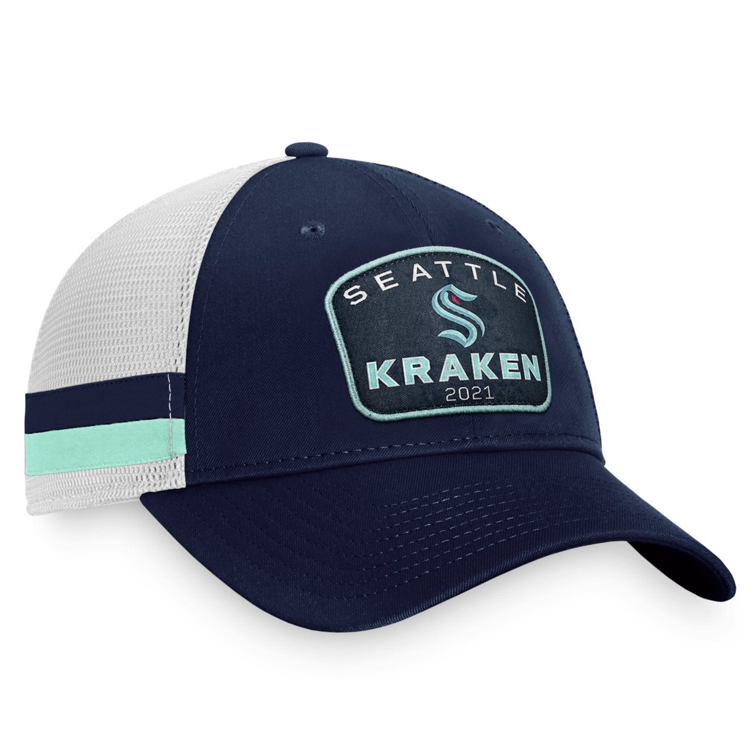 Fanatics Deep Sea /White Seattle Kraken Fundamental Striped Trucker Adjustable Hat