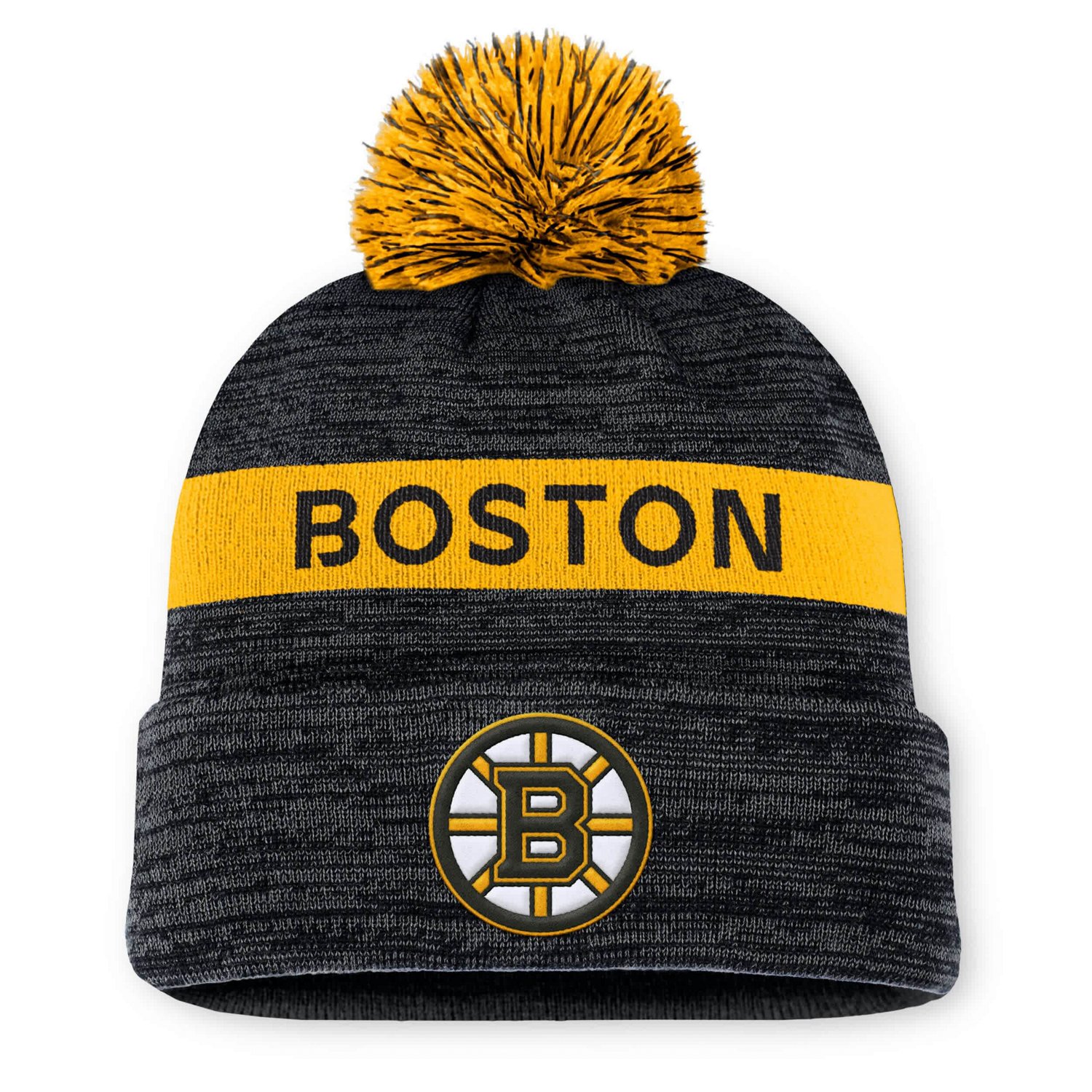 Fanatics Gold Boston Bruins Authentic Pro Rink Cuffed Knit Hat with Pom