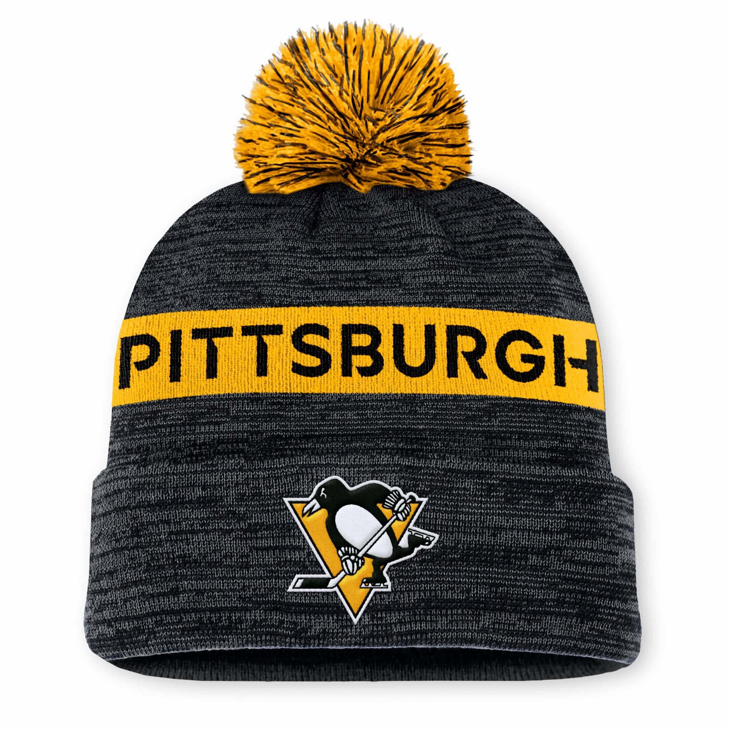 Fanatics Gold Pittsburgh Penguins Authentic Pro Rink Cuffed Knit Hat with Pom