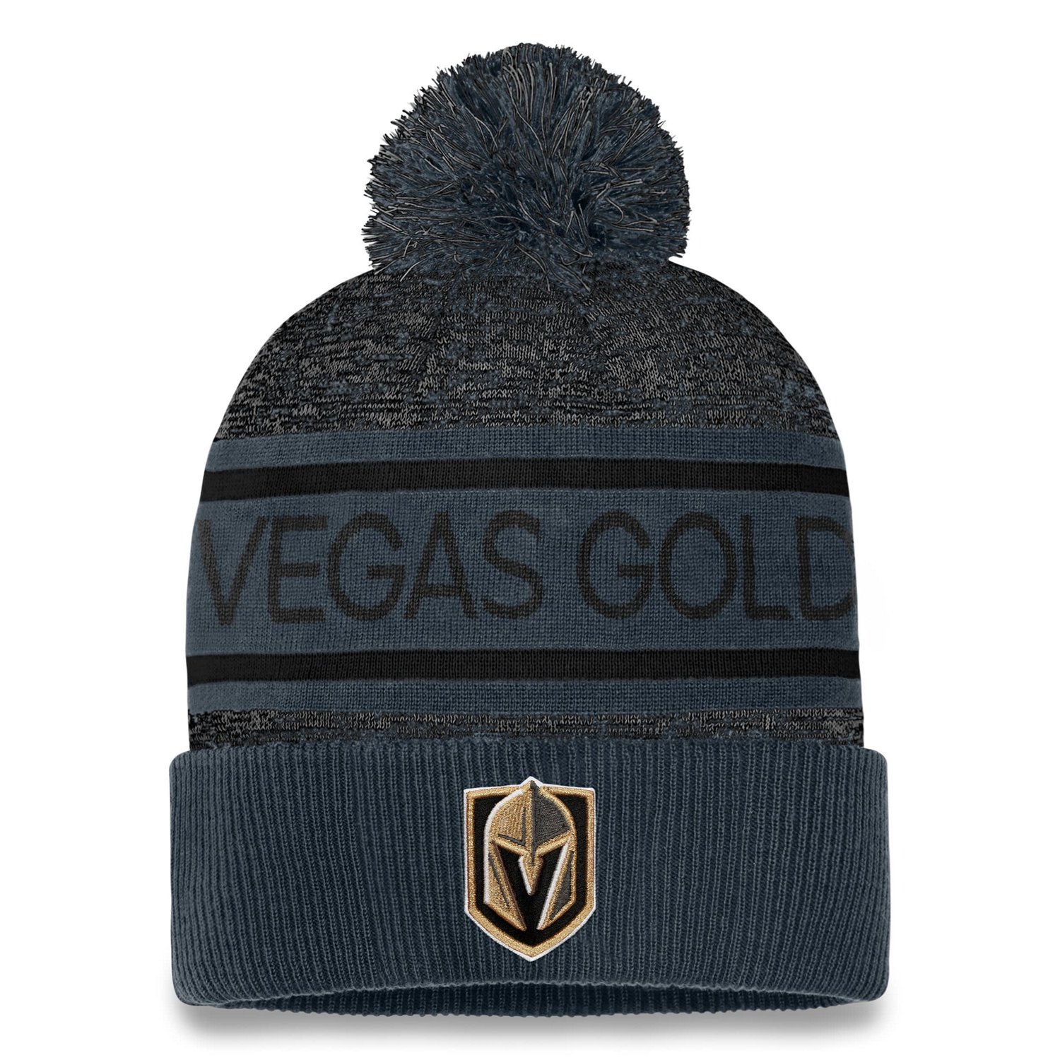 Fanatics Gray Vegas Golden Knights Authentic Pro Cuffed Knit Hat with Pom