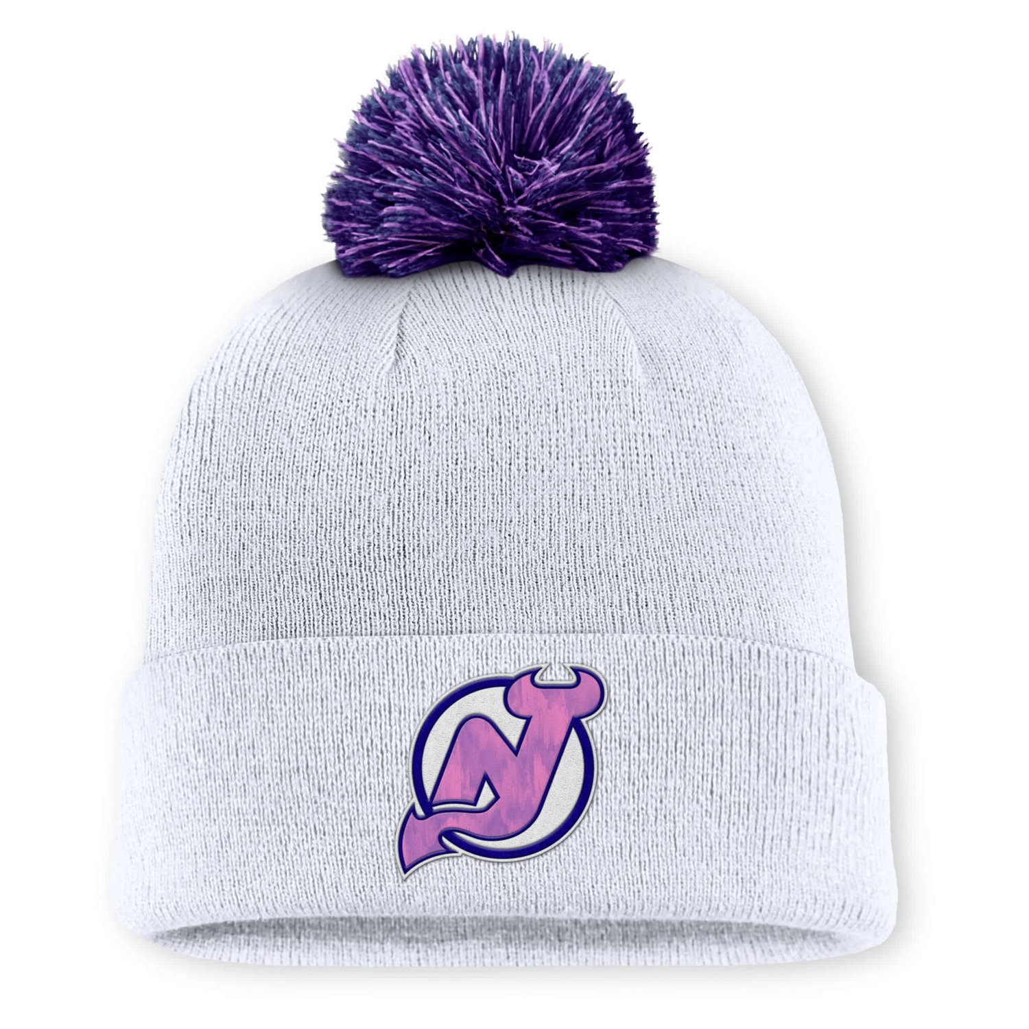 Fanatics New Jersey Devils Authentic Pro Hockey Fights Cancer Cuffed Knit Hat with Pom - view number 1