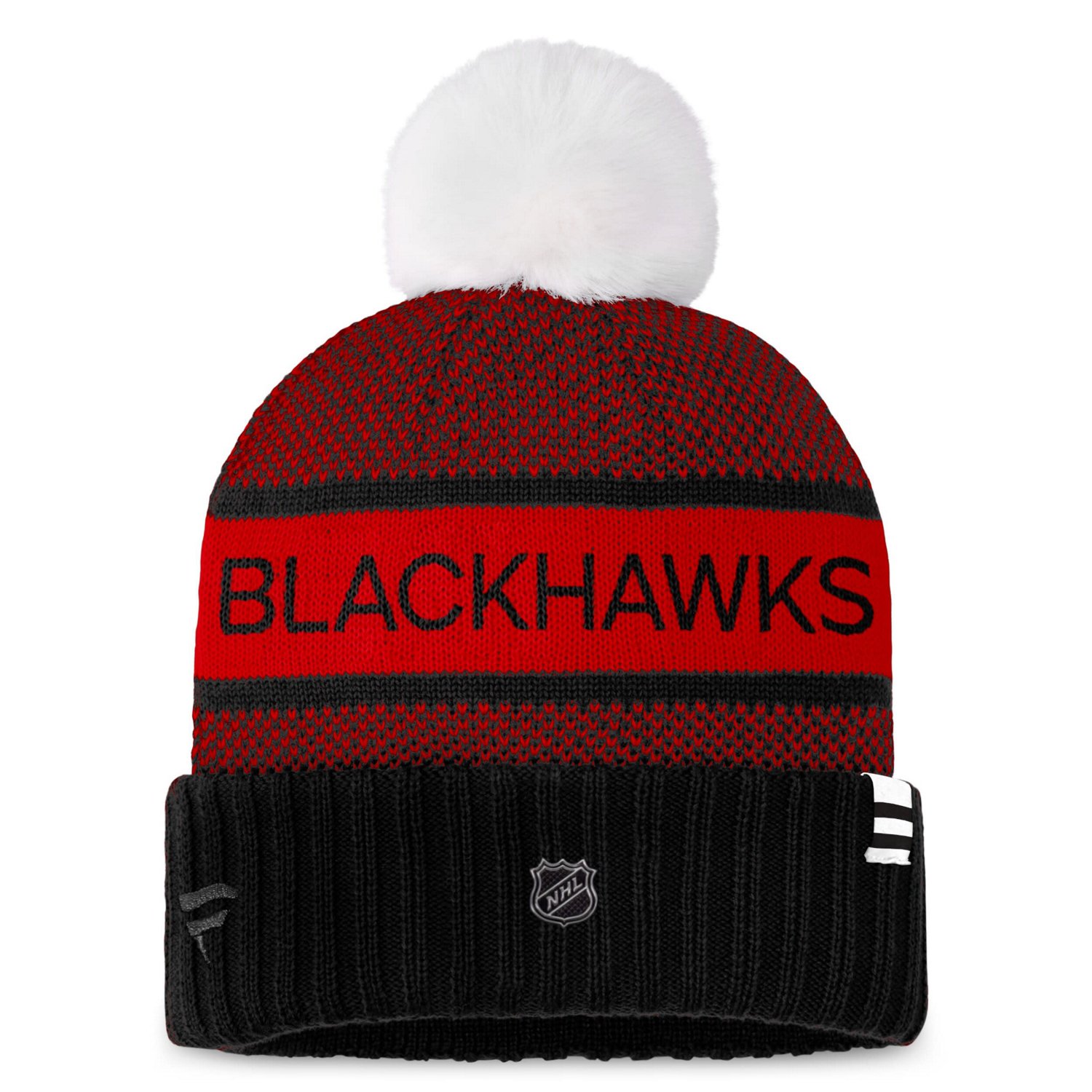 Fanatics /Red Chicago hawks Authentic Pro Rink Cuffed Knit Hat with Pom