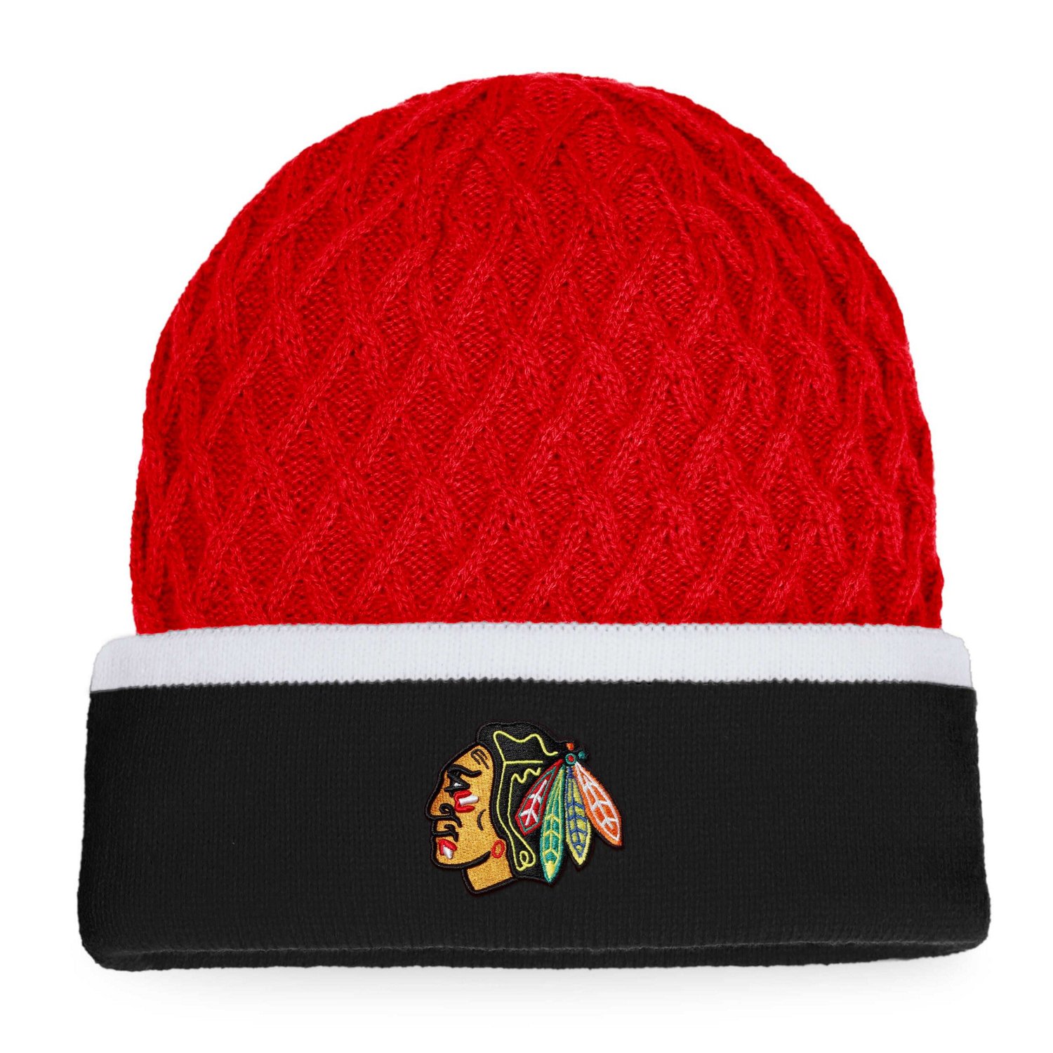 Fanatics /Red Chicago hawks Iconic Striped Cuffed Knit Hat