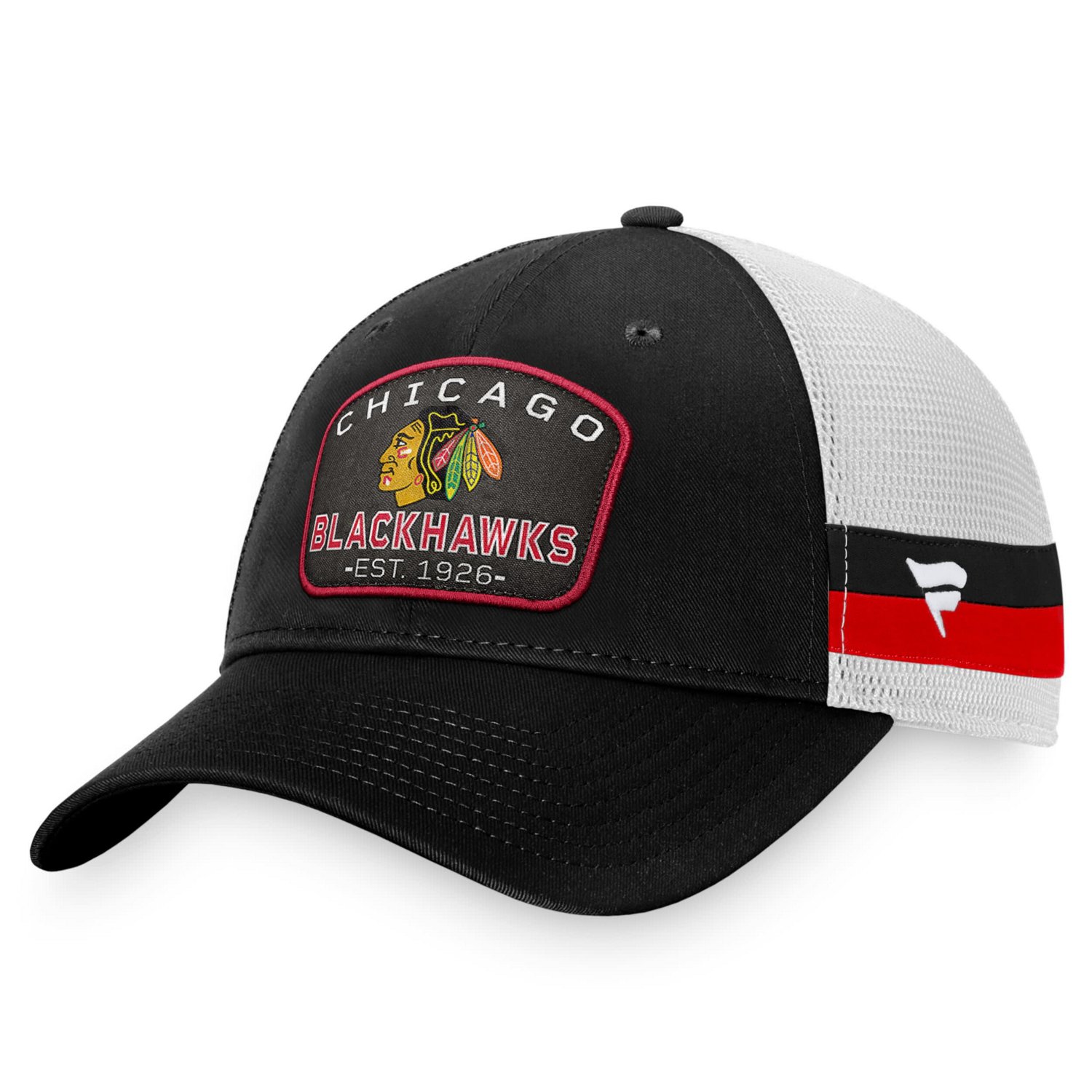 Fanatics /White Chicago hawks Fundamental Striped Trucker Adjustable Hat
