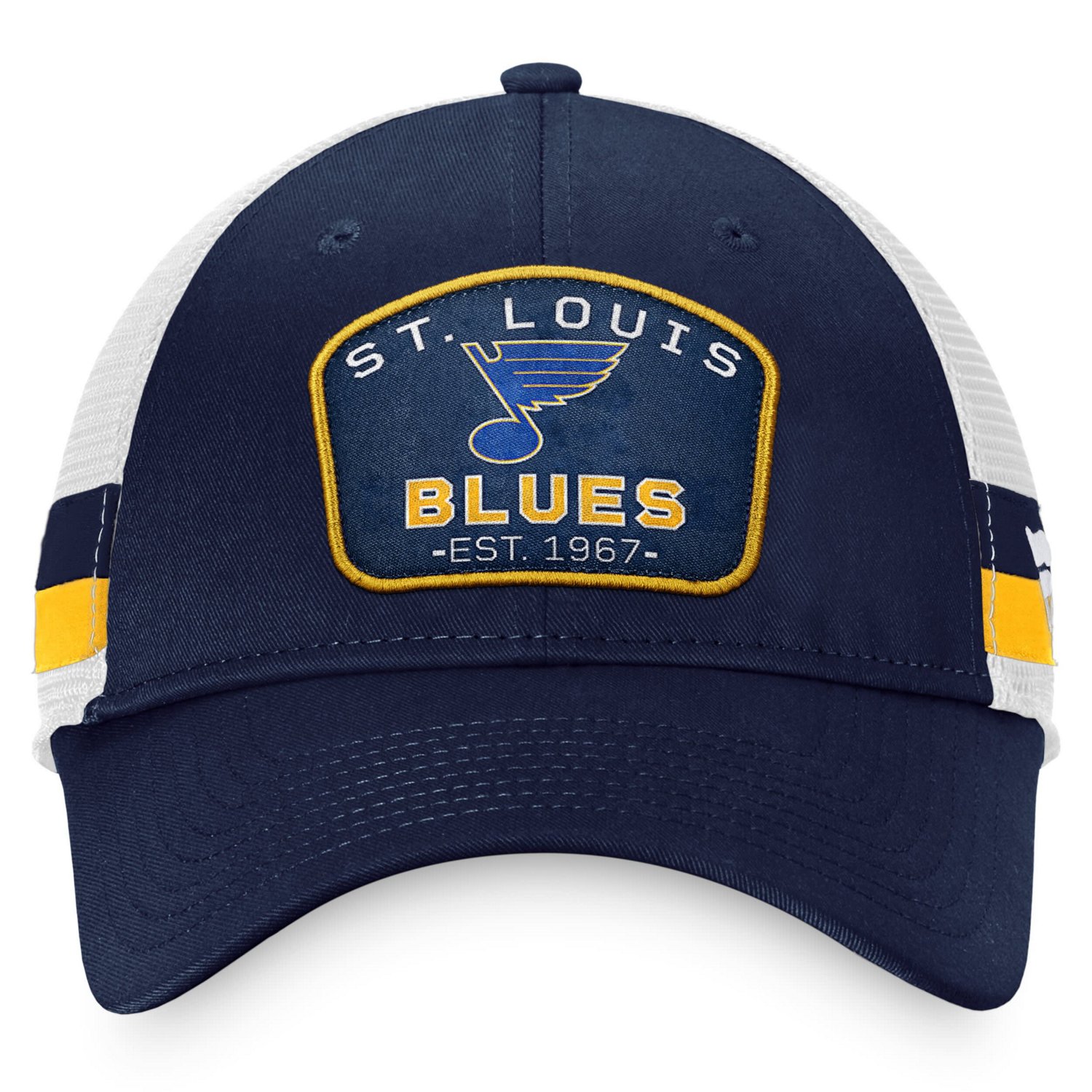 Fanatics White St Louis Blues Fundamental Striped Trucker Adjustable Hat