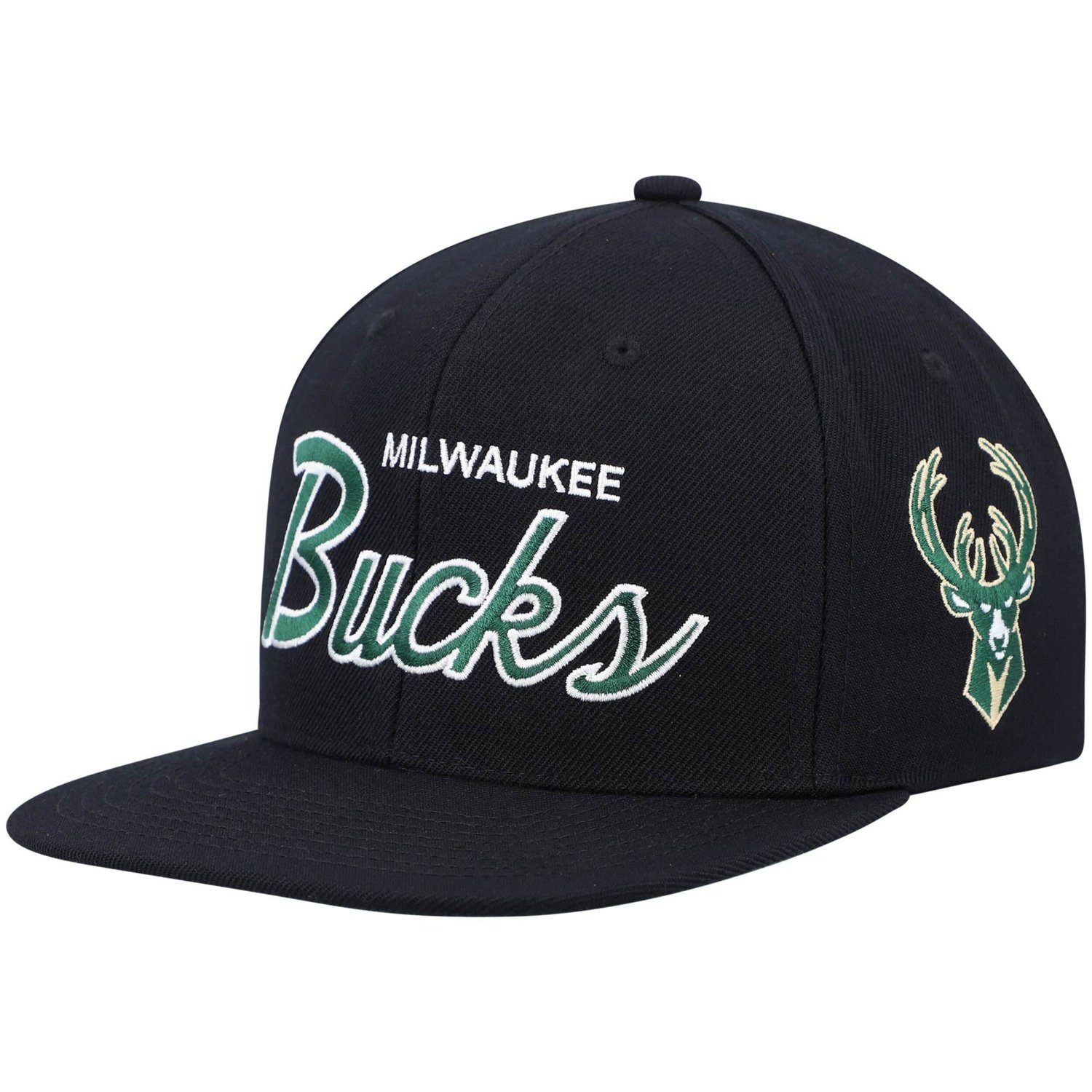 Mitchell & Ness Milwaukee Bucks Hardwood Classics Script 2.0 Snapback Hat