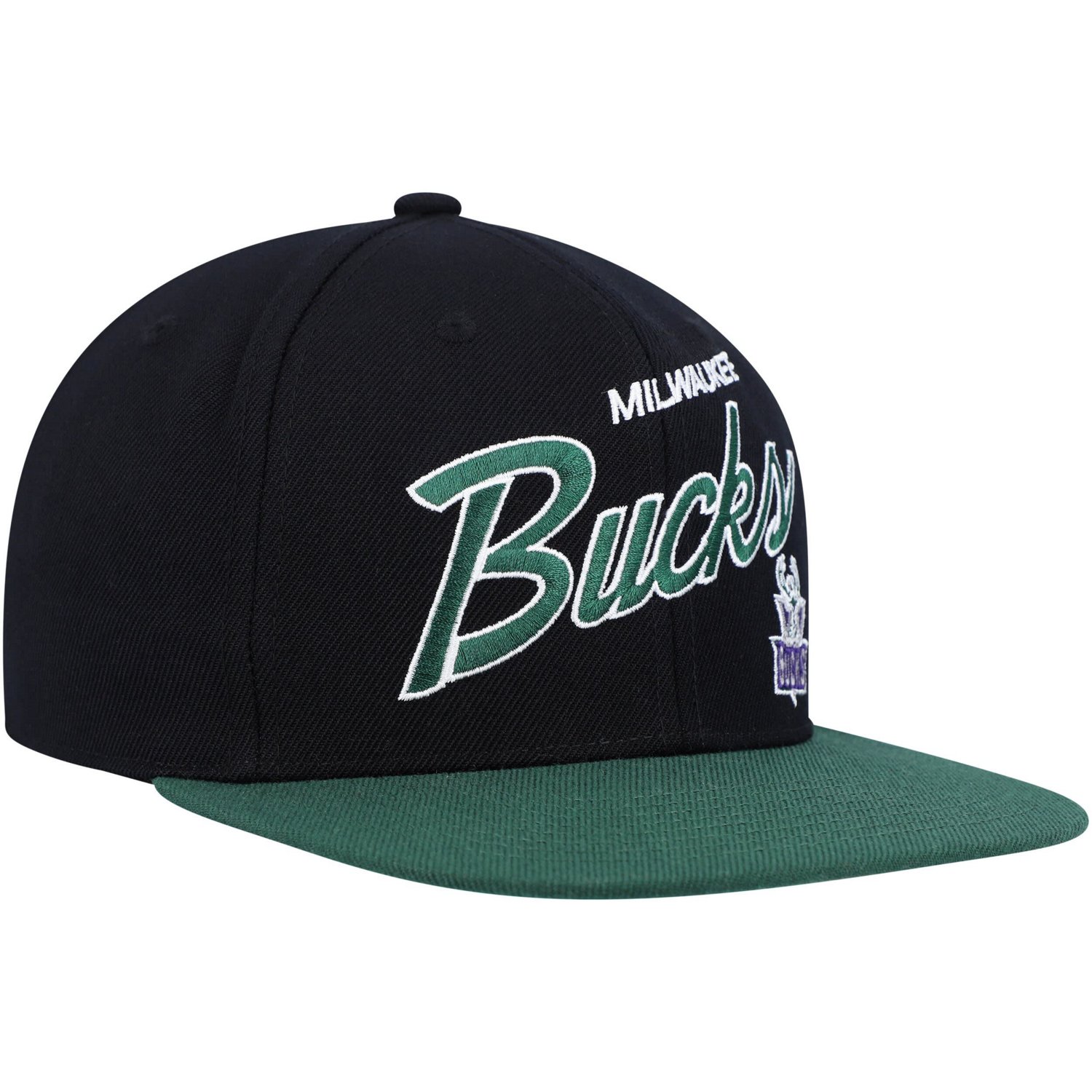 Mitchell  Ness /Hunter Green Milwaukee Bucks Team Script 20 Fitted Hat - view number 3