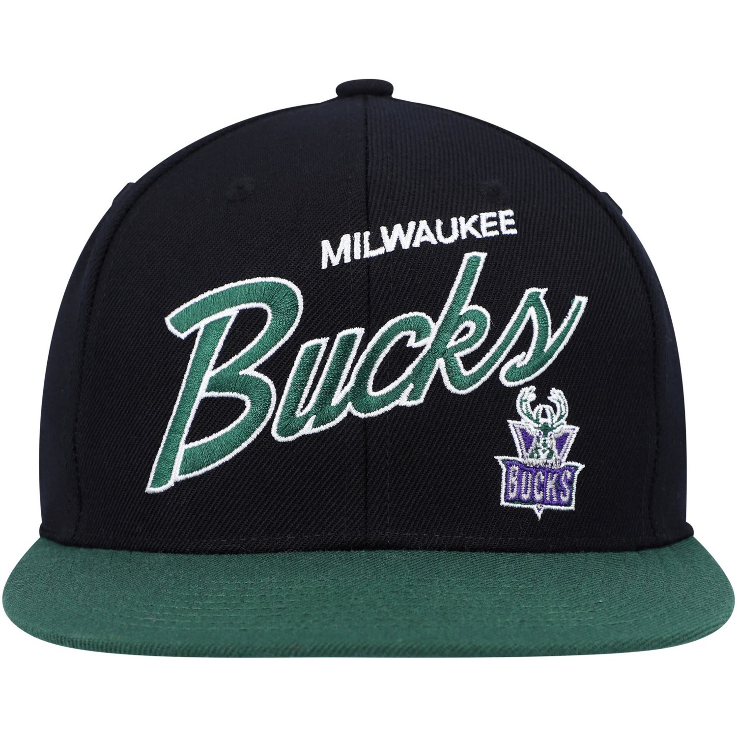 Mitchell  Ness /Hunter Green Milwaukee Bucks Team Script 20 Fitted Hat - view number 2