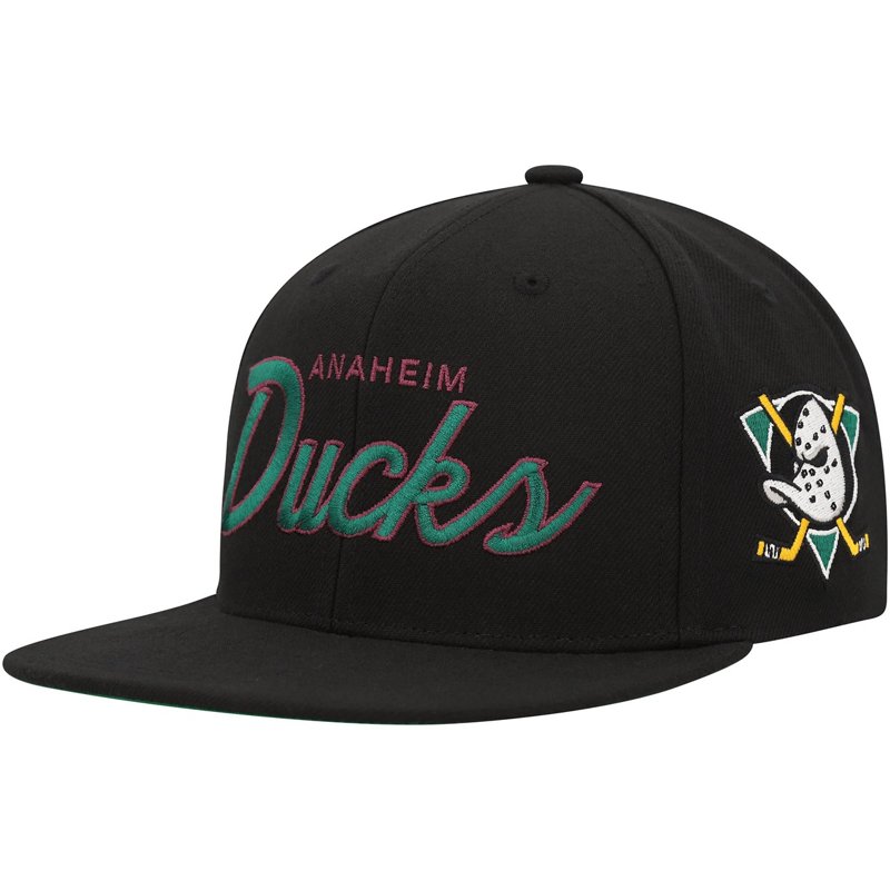 Men's Mitchell & Ness Black Anaheim Ducks Core Team Script 2.0 Snapback Hat - Black