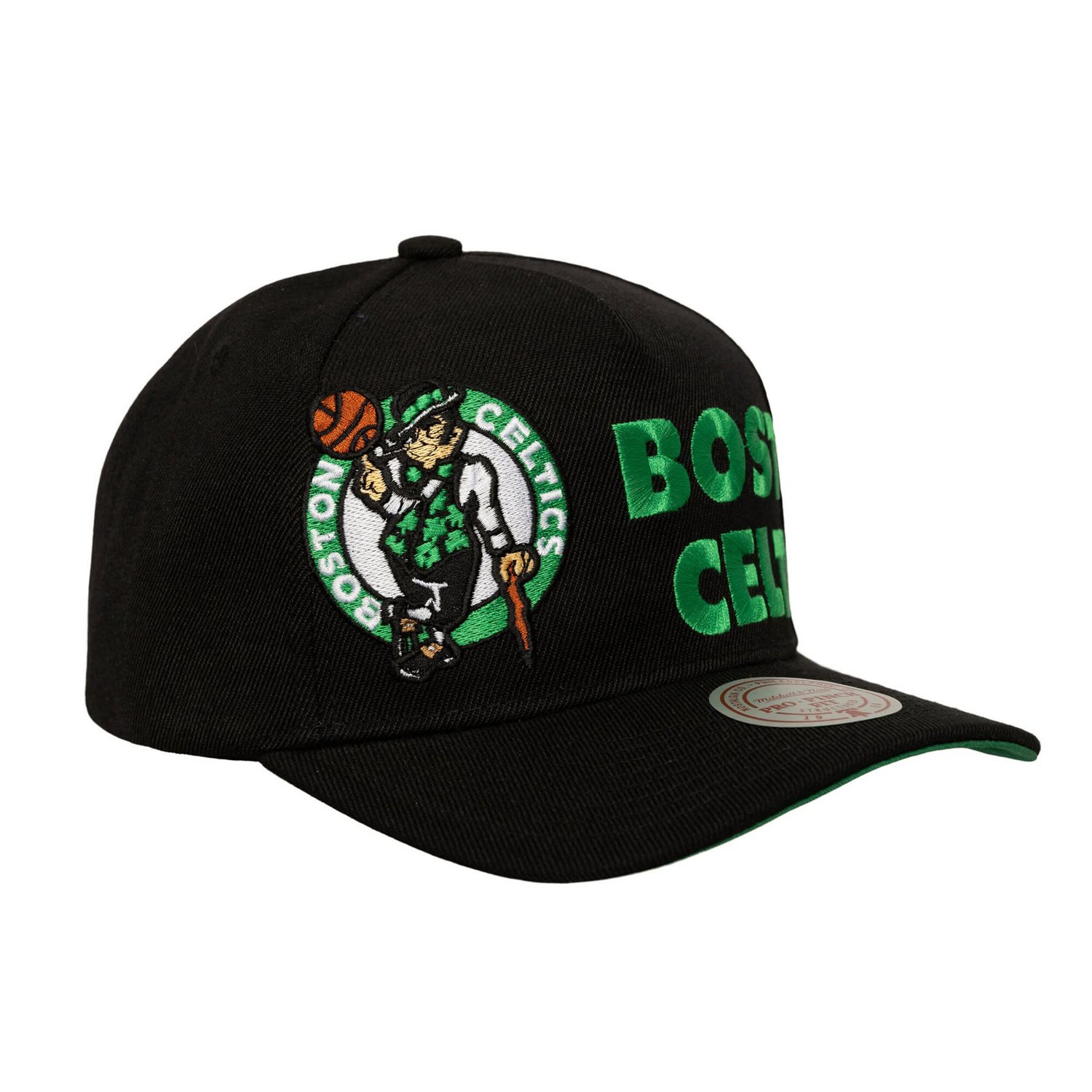 Mitchell  Ness Boston Celtics Busted Logo Wordmark Wrap-Around Pro Pinch Adjustable Hat