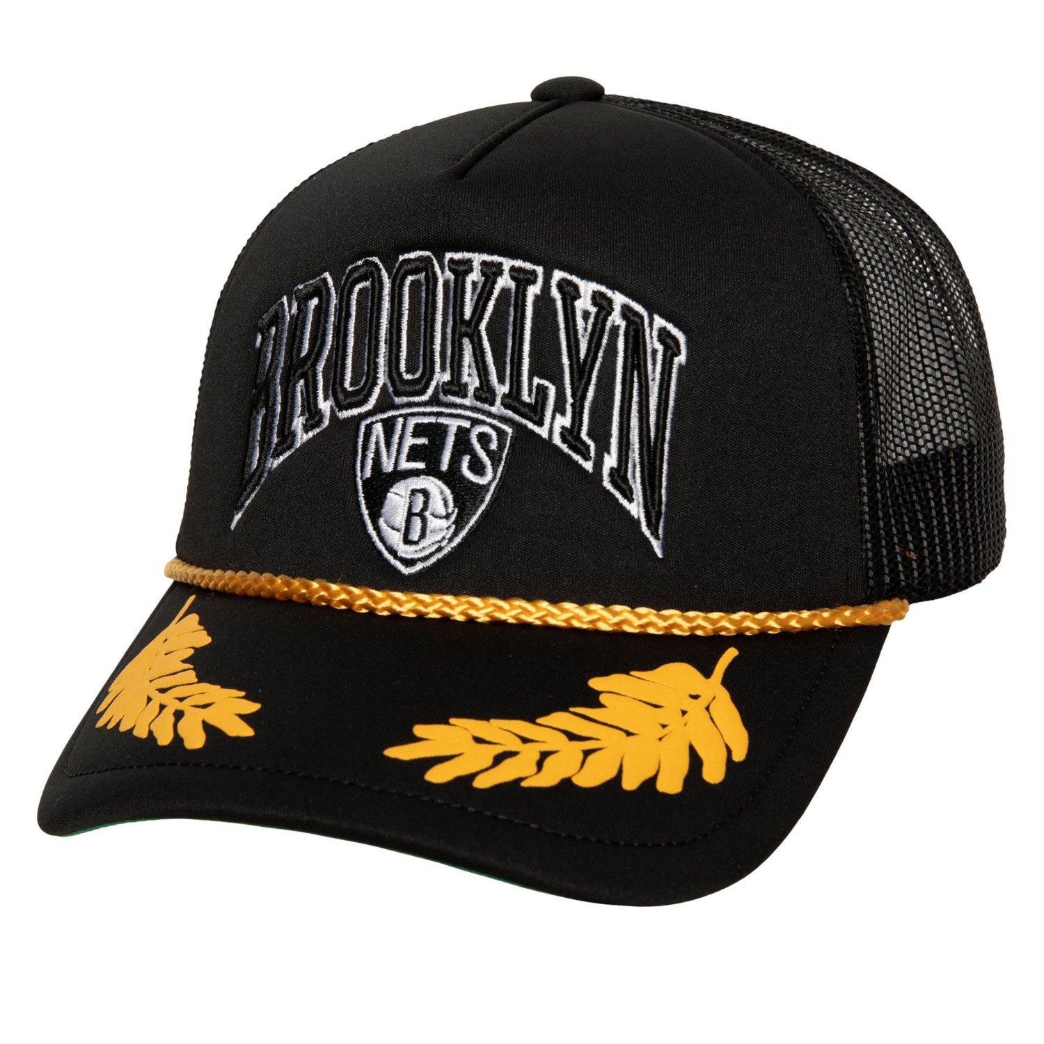 Mitchell  Ness Brooklyn Nets Hardwood Classics Gold Leaf Mesh Trucker Snapback Hat