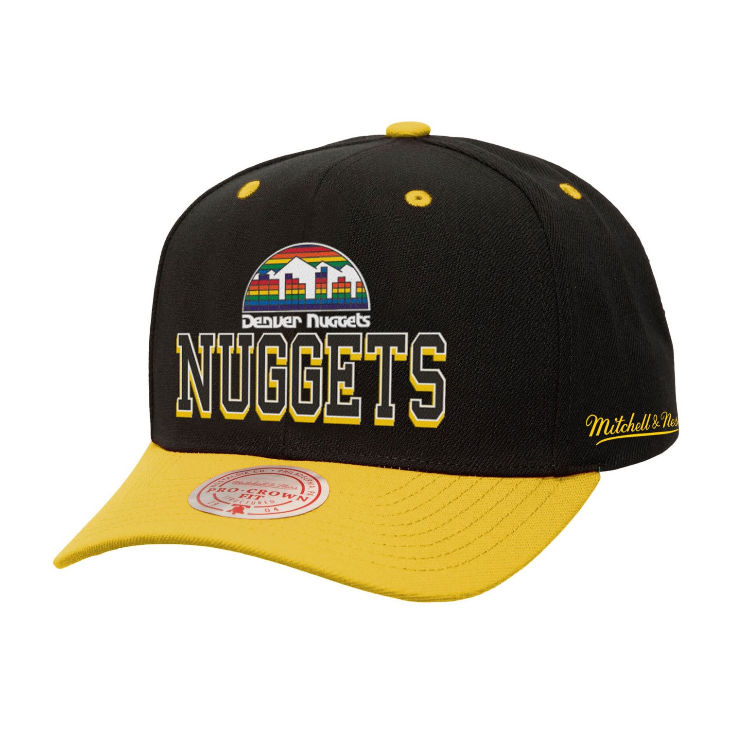 Mitchell  Ness Gold Denver Nuggets Backside Script Two-Tone Pro Crown Adjustable Hat - view number 1