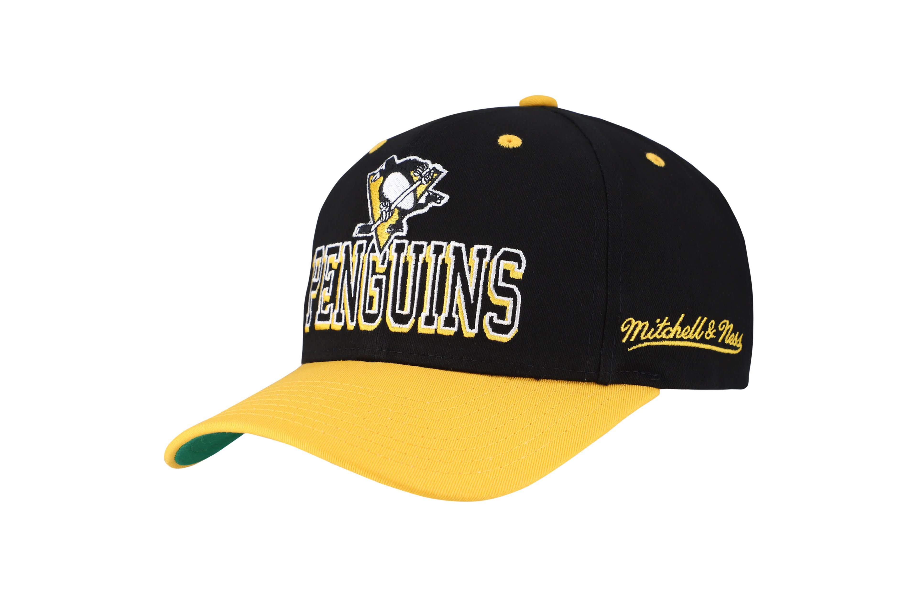 Mitchell  Ness Gold Pittsburgh Penguins Backside Script Two-Tone Pro Crown Adjustable Hat