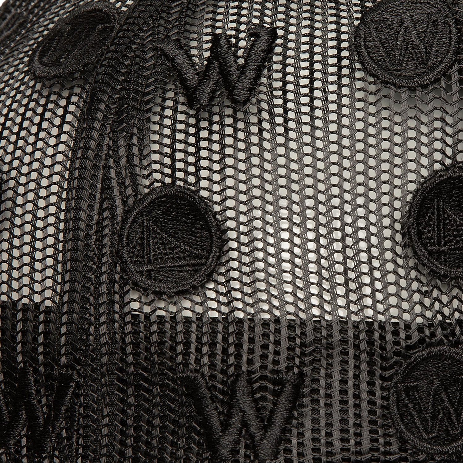 Mitchell  Ness Golden State Warriors Monogram Allover Logo Mesh Trucker Adjustable Hat