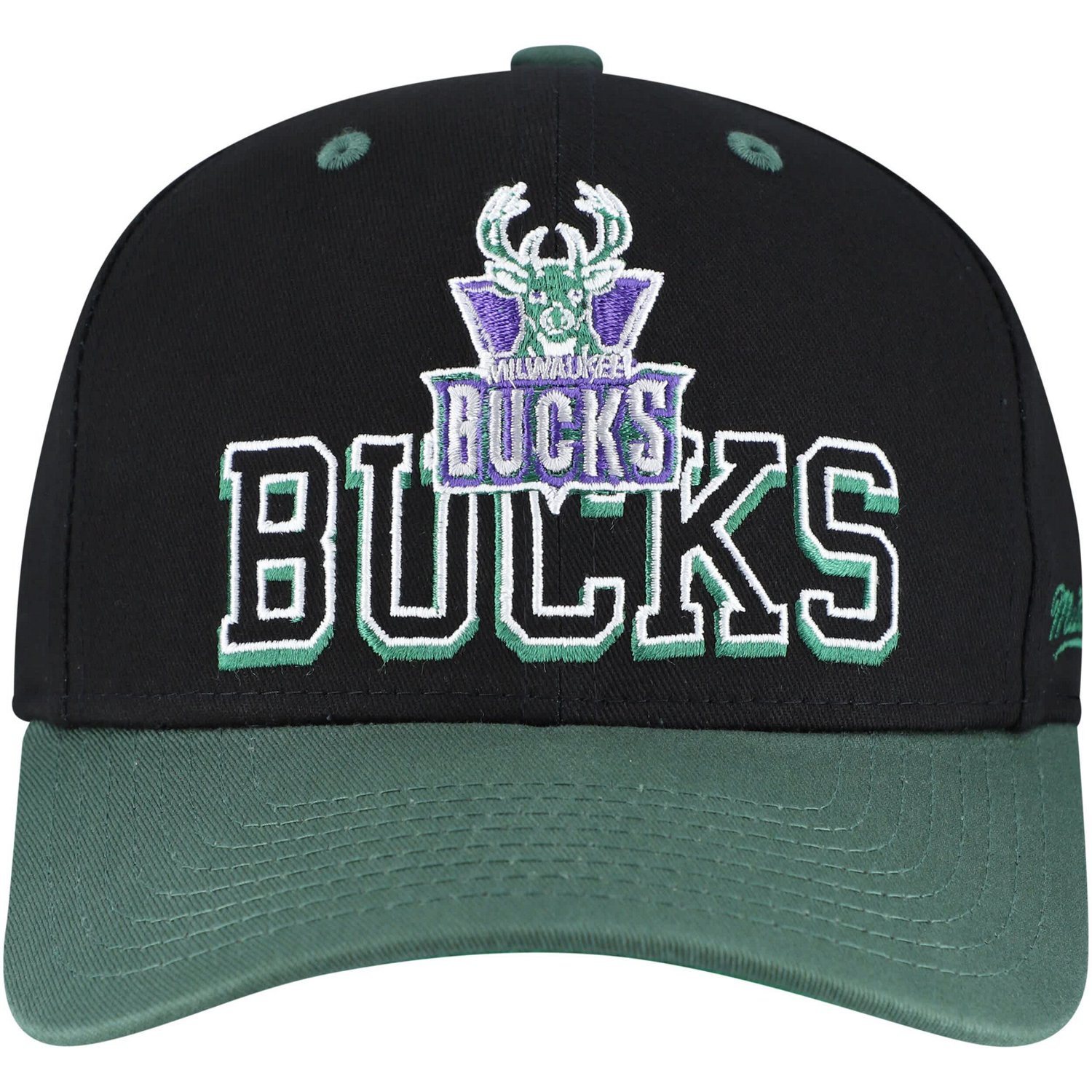 Mitchell  Ness Hunter Green Milwaukee Bucks Backside Script Two-Tone Pro Crown Adjustable Hat - view number 2