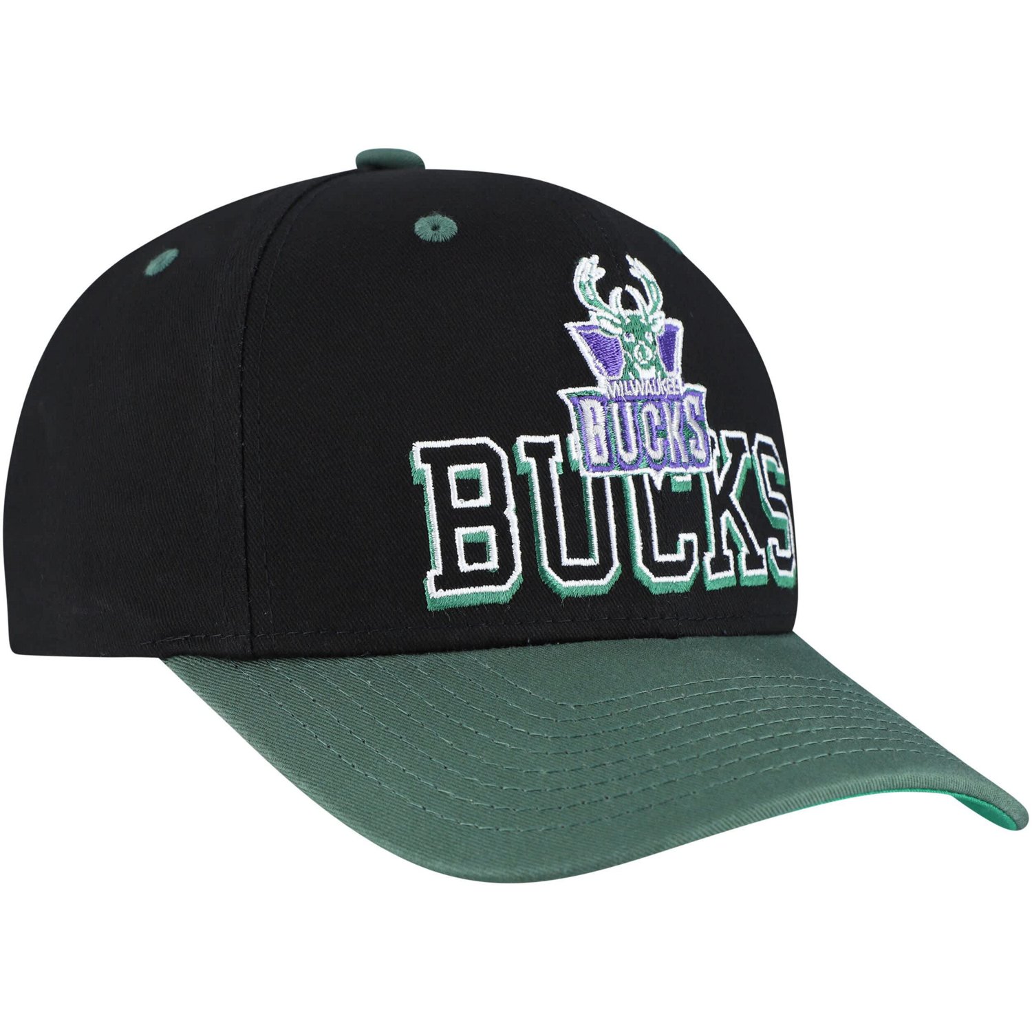 Mitchell  Ness Hunter Green Milwaukee Bucks Backside Script Two-Tone Pro Crown Adjustable Hat - view number 3