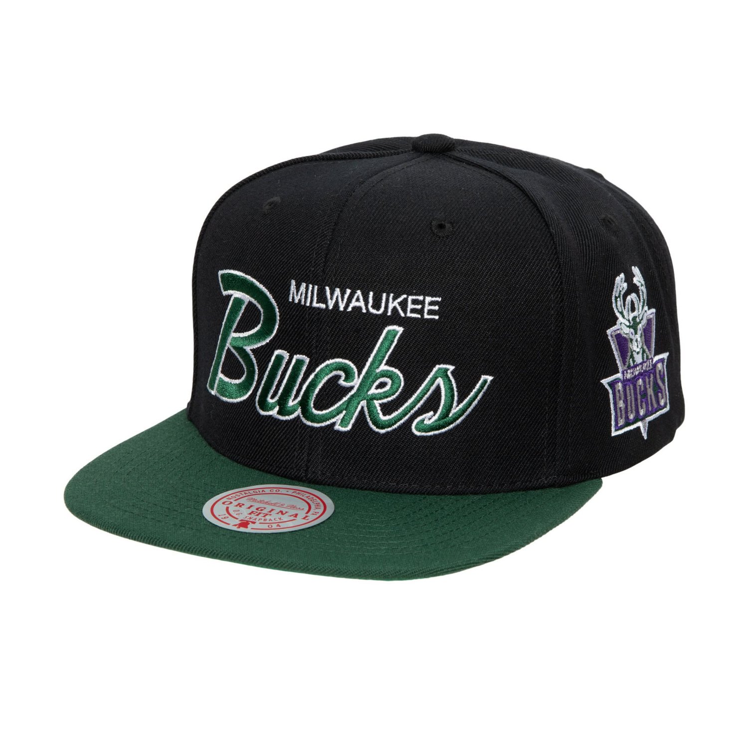 Mitchell  Ness Milwaukee Bucks Hardwood Classics MVP Team Script 20 Snapback Hat - view number 1