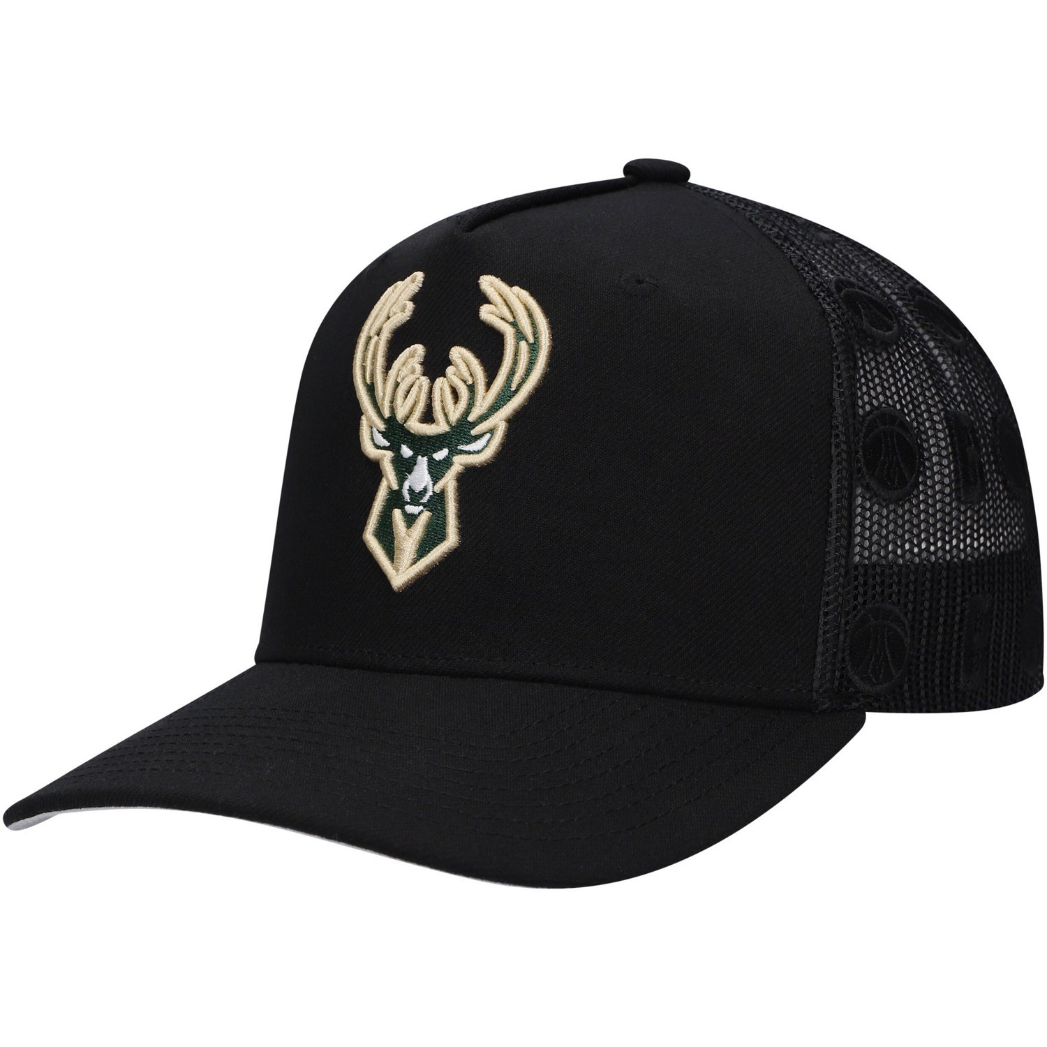 Mitchell  Ness Milwaukee Bucks Monogram Allover Logo Mesh Trucker Adjustable Hat