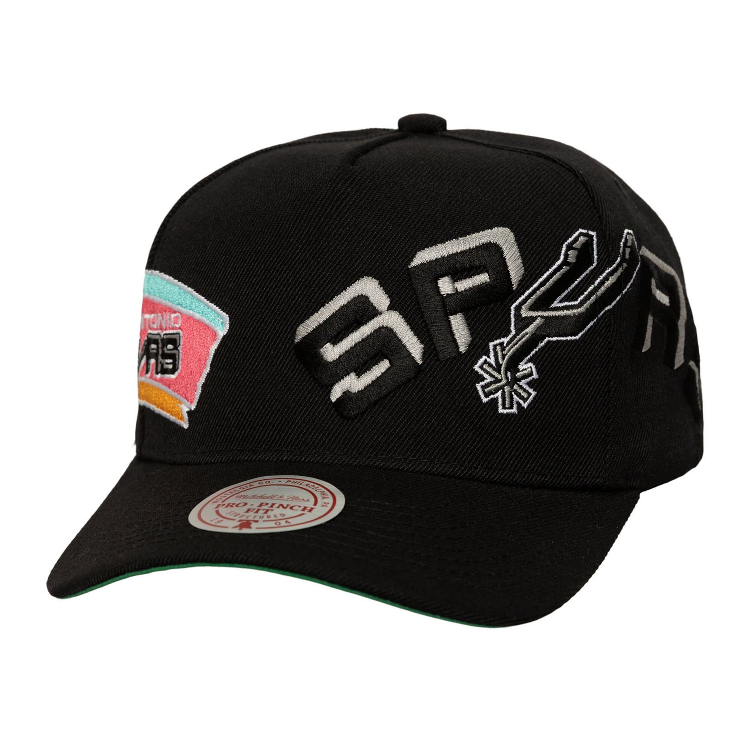 Mitchell  Ness San Antonio Spurs Busted Logo Wordmark Wrap-Around Pro Pinch Adjustable Hat
