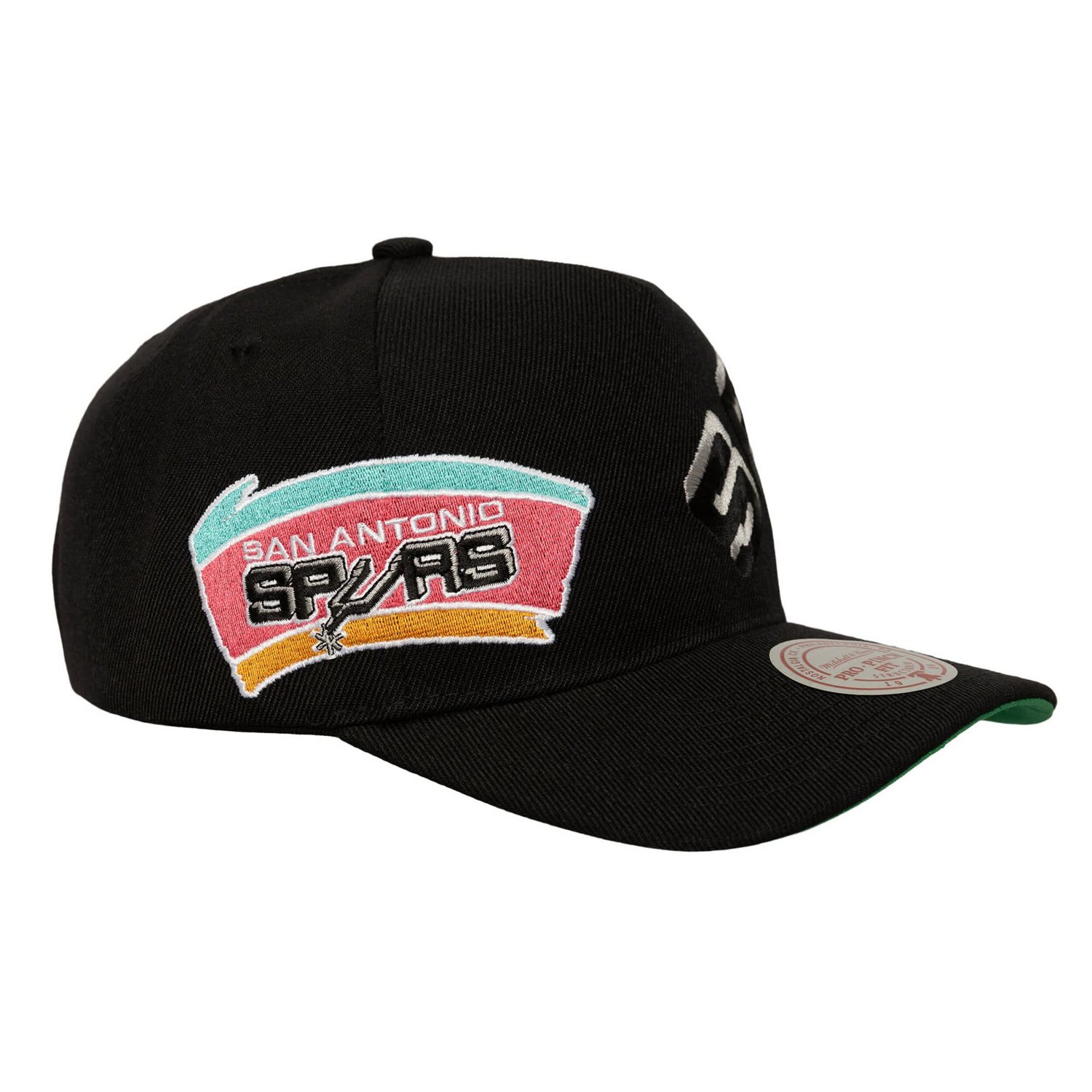 Mitchell  Ness San Antonio Spurs Busted Logo Wordmark Wrap-Around Pro Pinch Adjustable Hat - view number 2