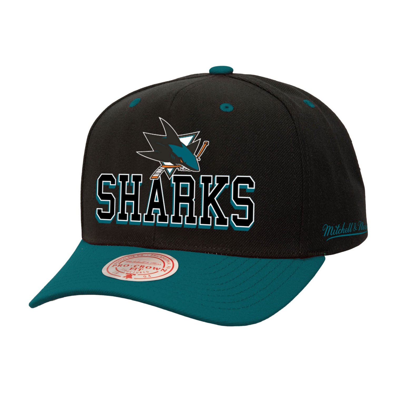 Mitchell  Ness Teal San Jose Sharks Backside Script Two-Tone Pro Crown Adjustable Hat - view number 1