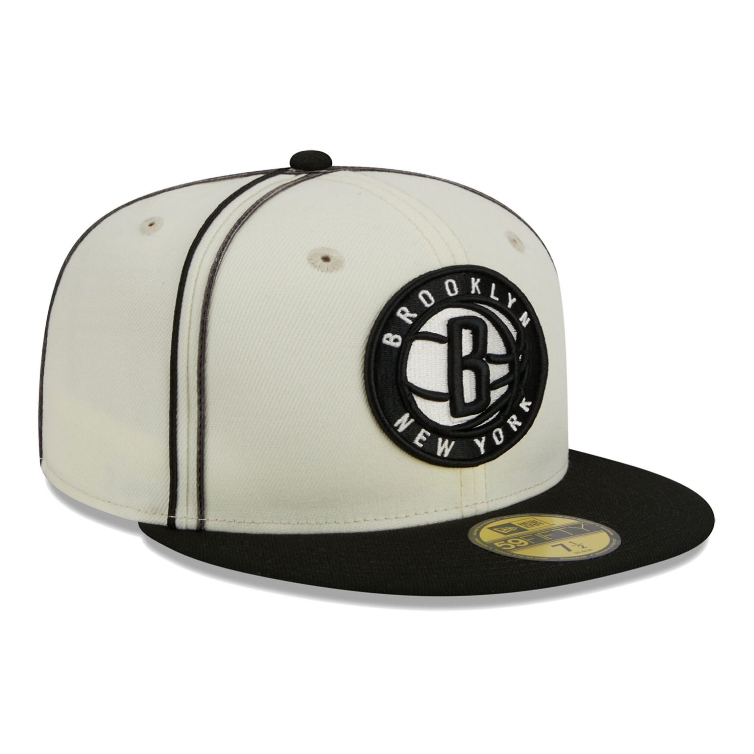 New Era /Black Brooklyn Nets Piping 2-Tone 59FIFTY Fitted Hat