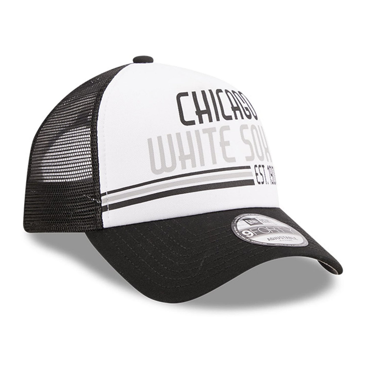 New Era /Black Chicago Sox Stacked A-Frame Trucker 9FORTY Adjustable Hat