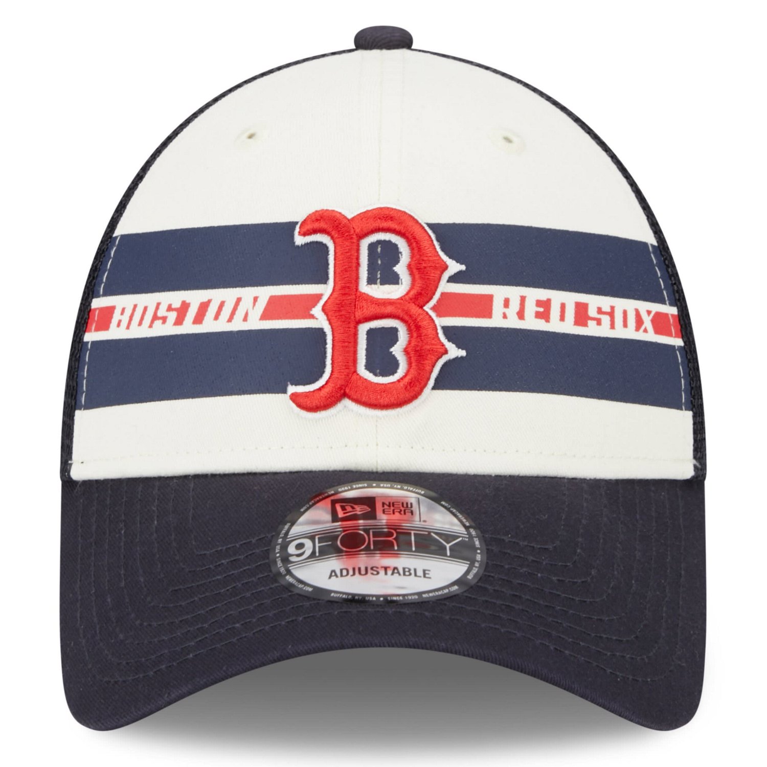 New Era /Navy Boston Red Sox Team Stripe Trucker 9FORTY Snapback Hat                                                             - view number 2