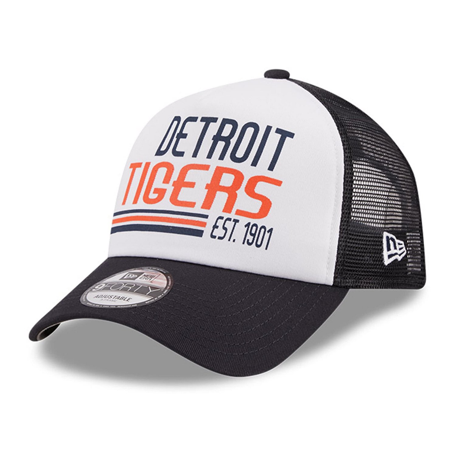 New Era /Navy Detroit Tigers Stacked A-Frame Trucker 9FORTY Adjustable Hat